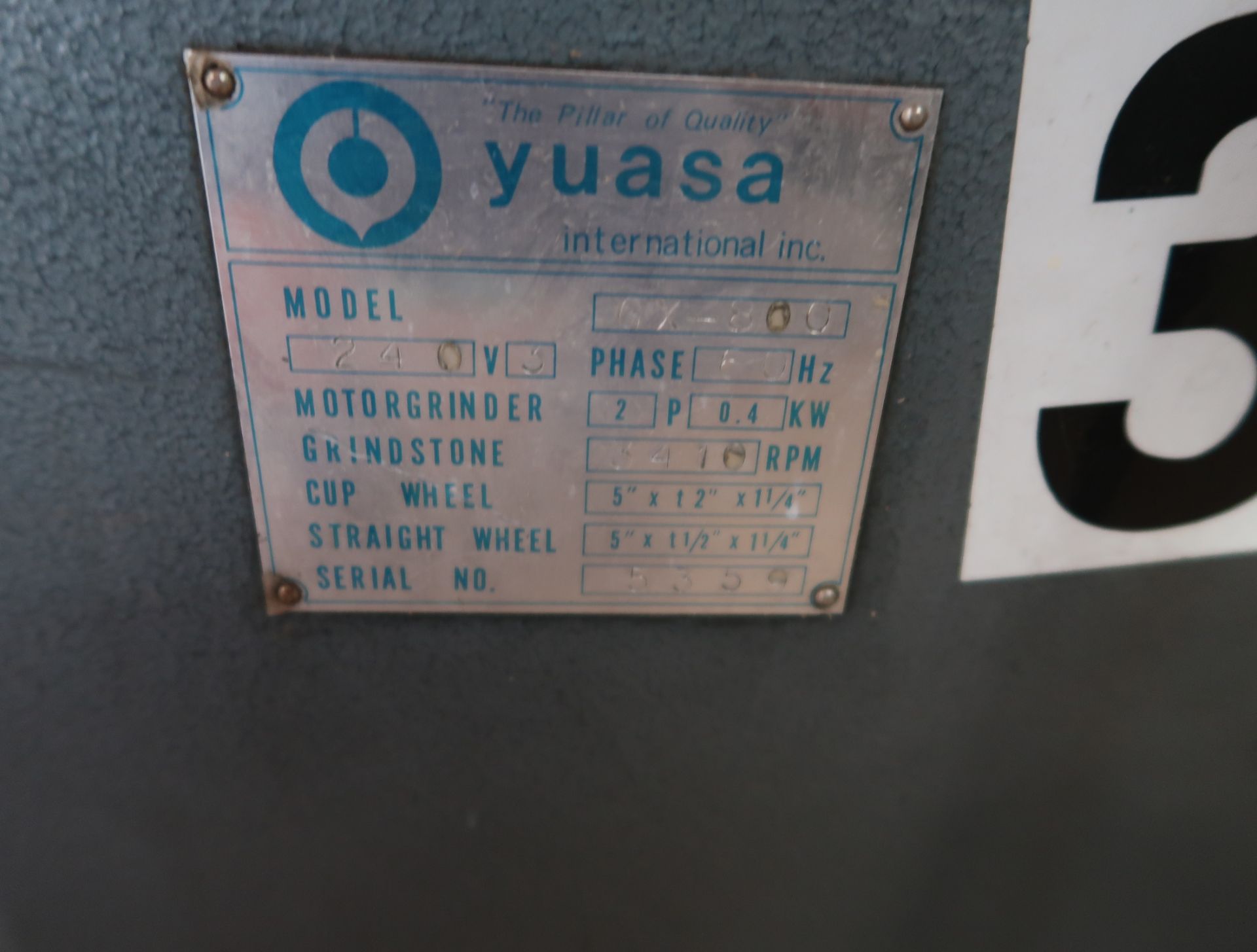 YUASA TOOL ROOM GRINDER MDL GX-800 SN. 5359 - Image 2 of 4