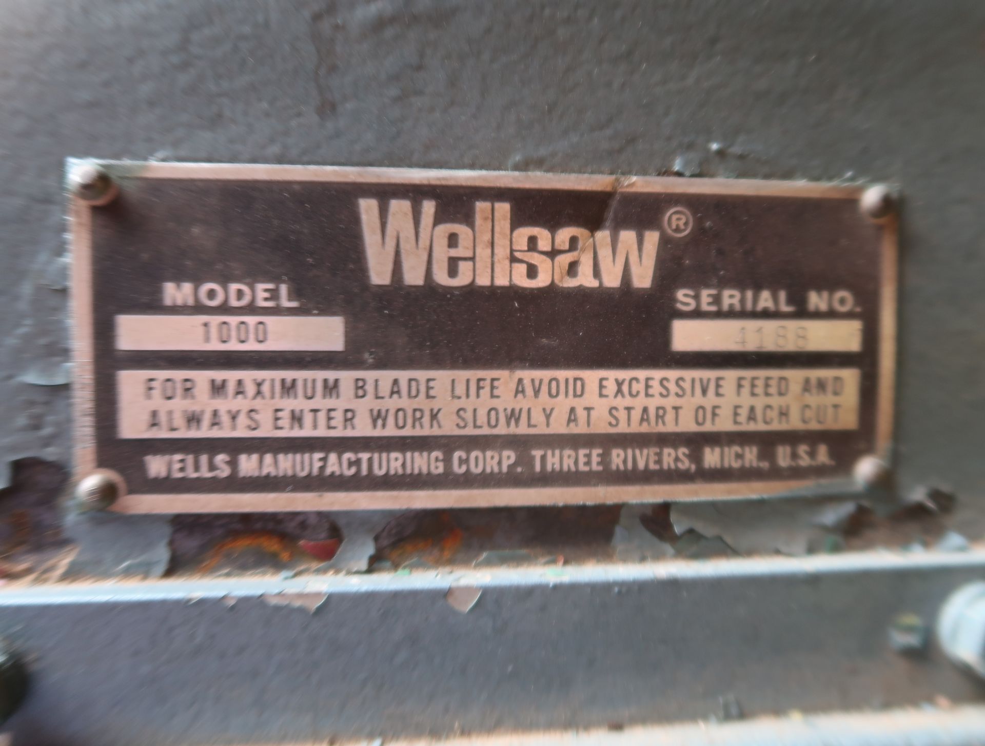 WELLSAW MDL 1000, 10" X 16" HORIZONTAL BAND SAW SN. 4188 - Image 2 of 2