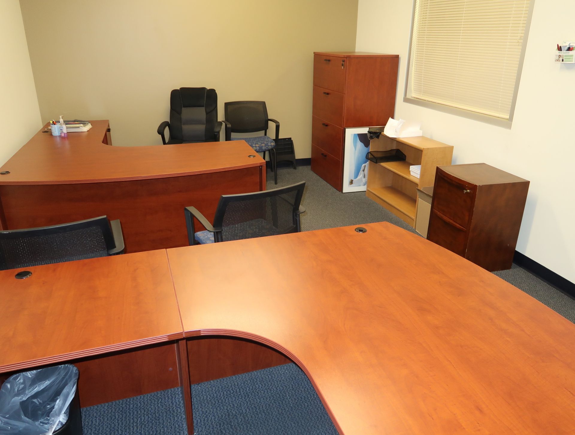 LOT OFFICE FURNITURE, (2) L-SHAPED DESKS, 4-DRAWER LATERAL FILE, 2-DRAWER FILE, 4-SIDE CHAIRS, 2- - Image 2 of 2