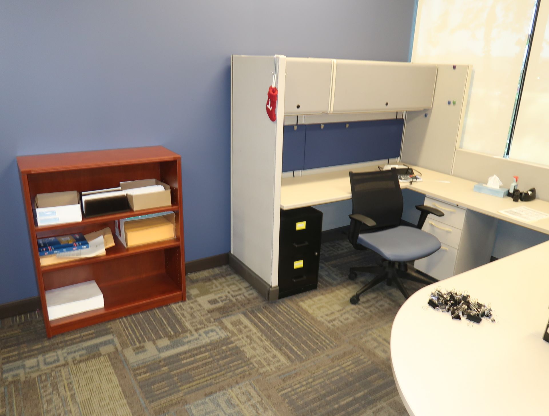 LOT CUBICLES, DESK, CHAIRS, BOOK CASES, FILING CABINET, 6-CHAIRS - Image 3 of 5