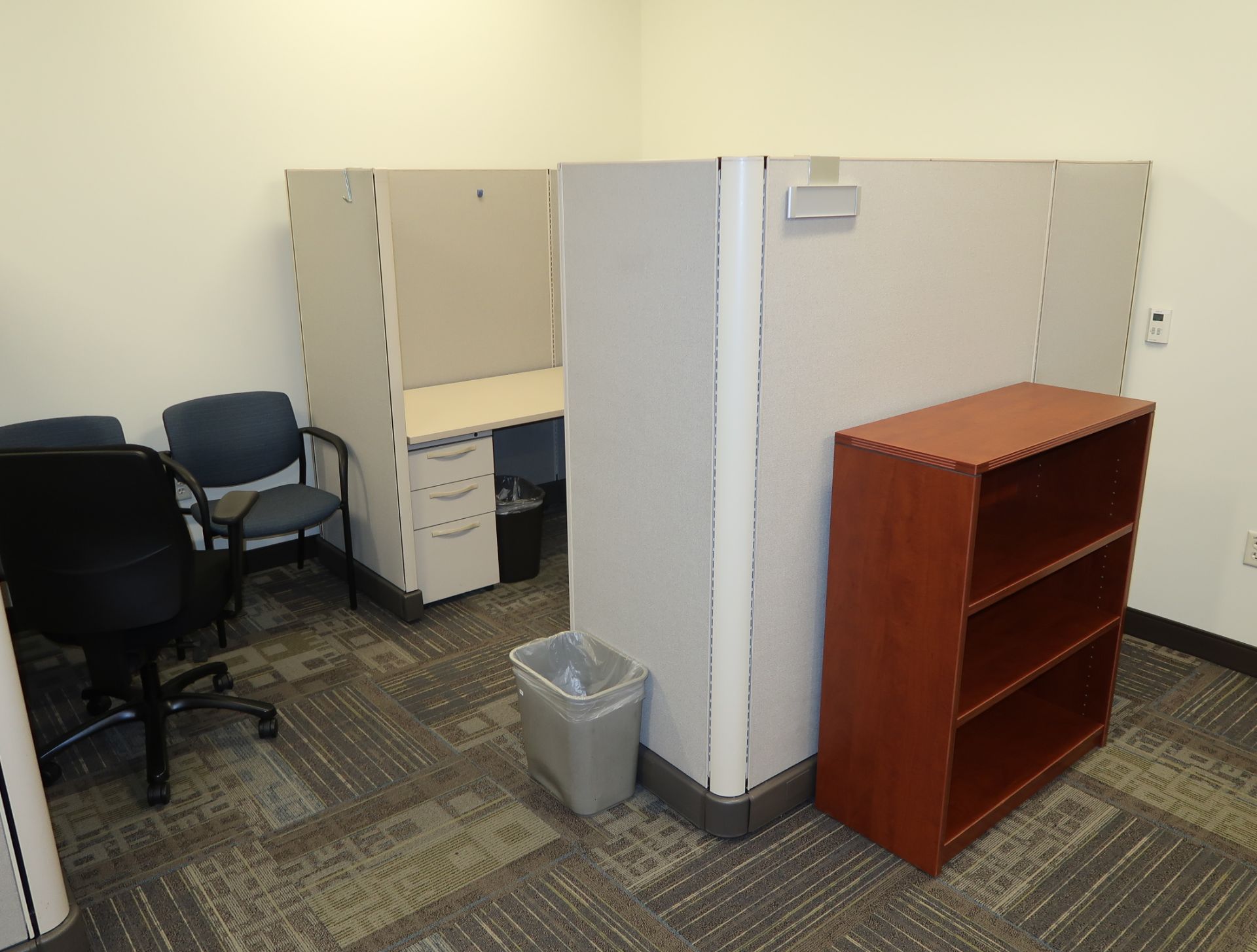 LOT CUBICLES, DESK, CHAIRS, BOOK CASES, FILING CABINET, 6-CHAIRS - Image 4 of 5