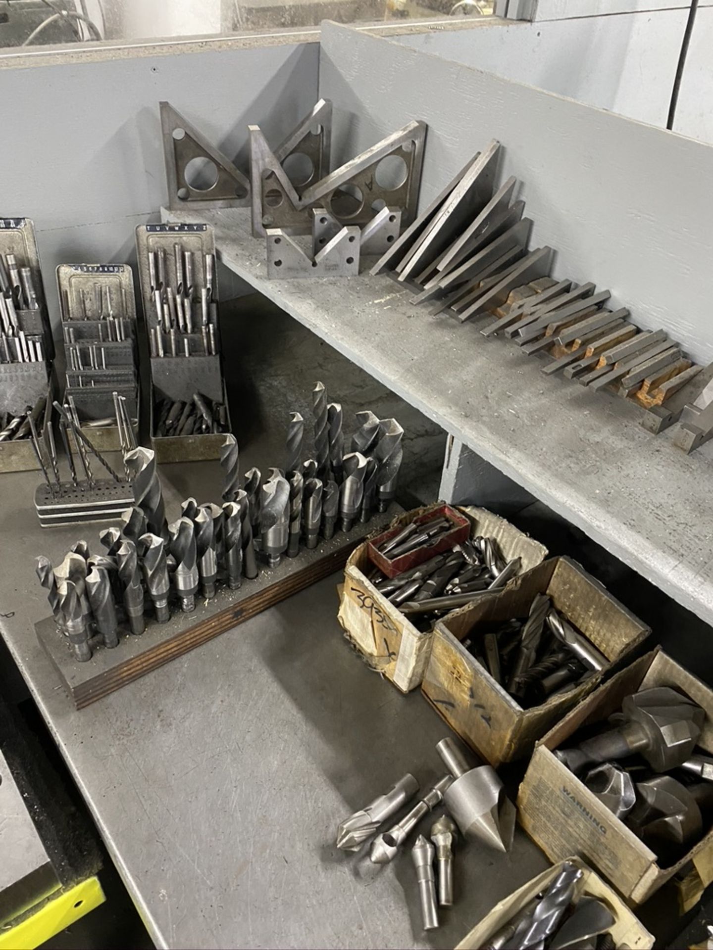 Lot of collets, drills, mills, angle blocks, Including steel table - Image 2 of 4