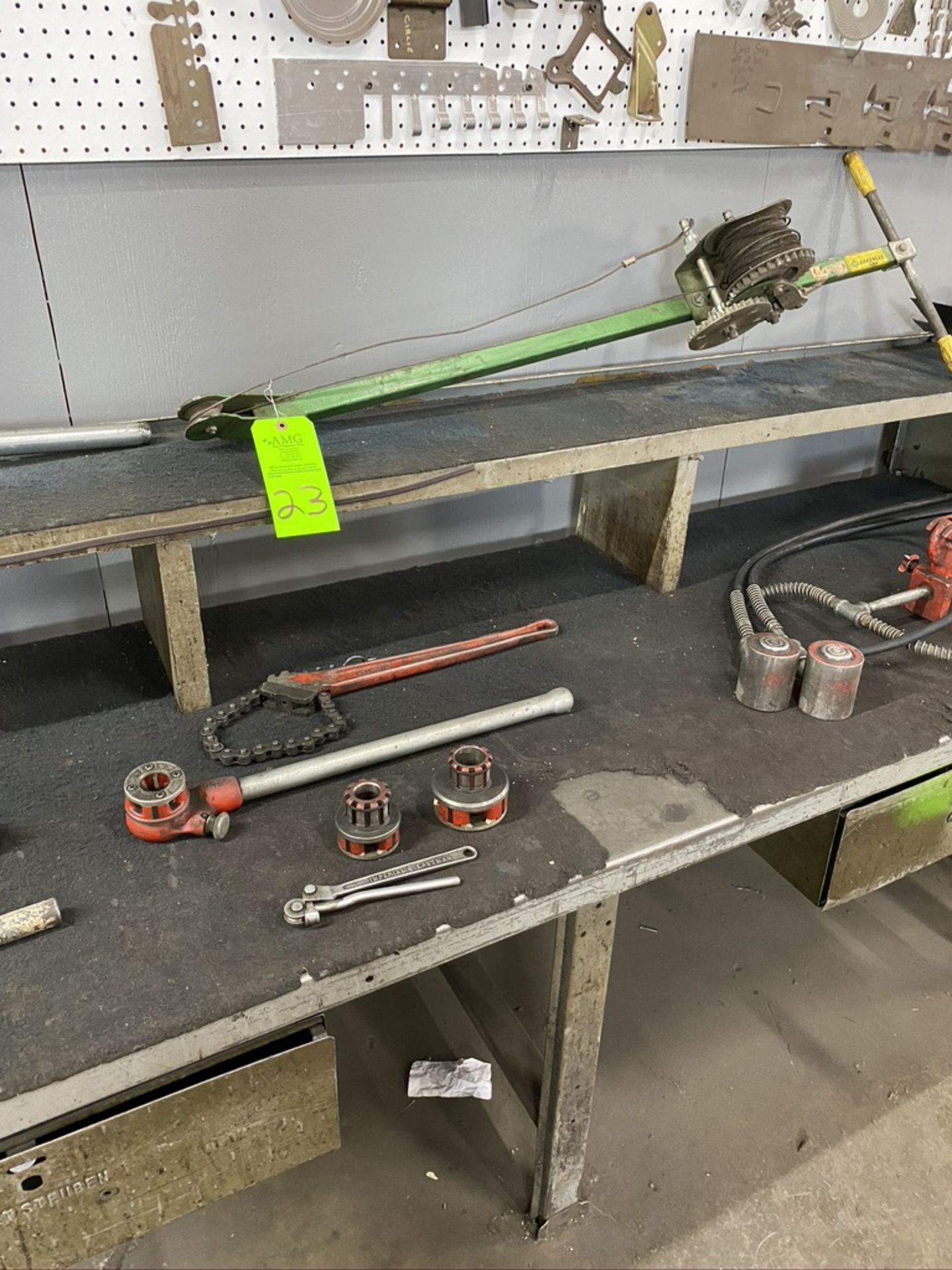 Lot of Barrel pump, hand benders, rigid tap set, Rigid chain wrench,Greenlee fish tape, - Image 2 of 2