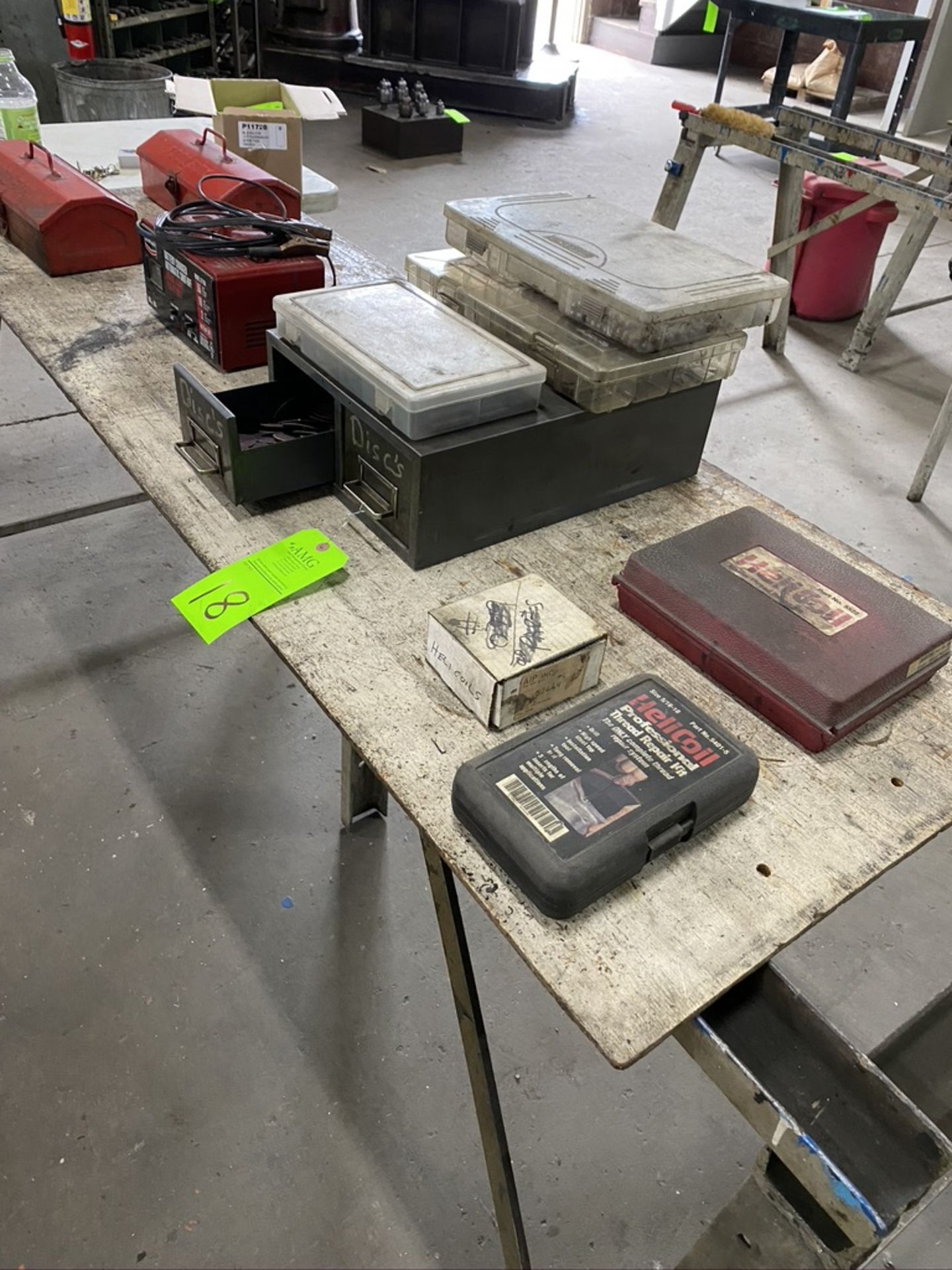 Lot of (2) tool box's , century battery charger,misc box of parts bins,helicoils - Image 2 of 3