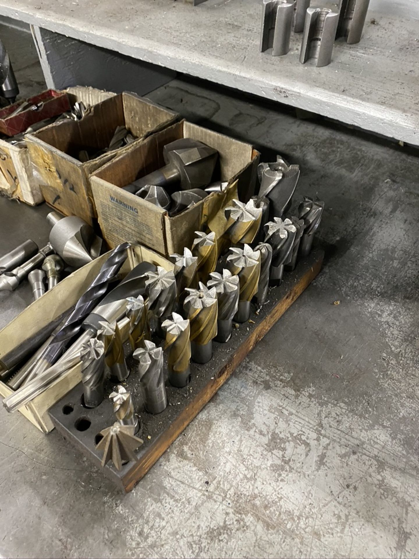 Lot of collets, drills, mills, angle blocks, Including steel table - Image 3 of 4