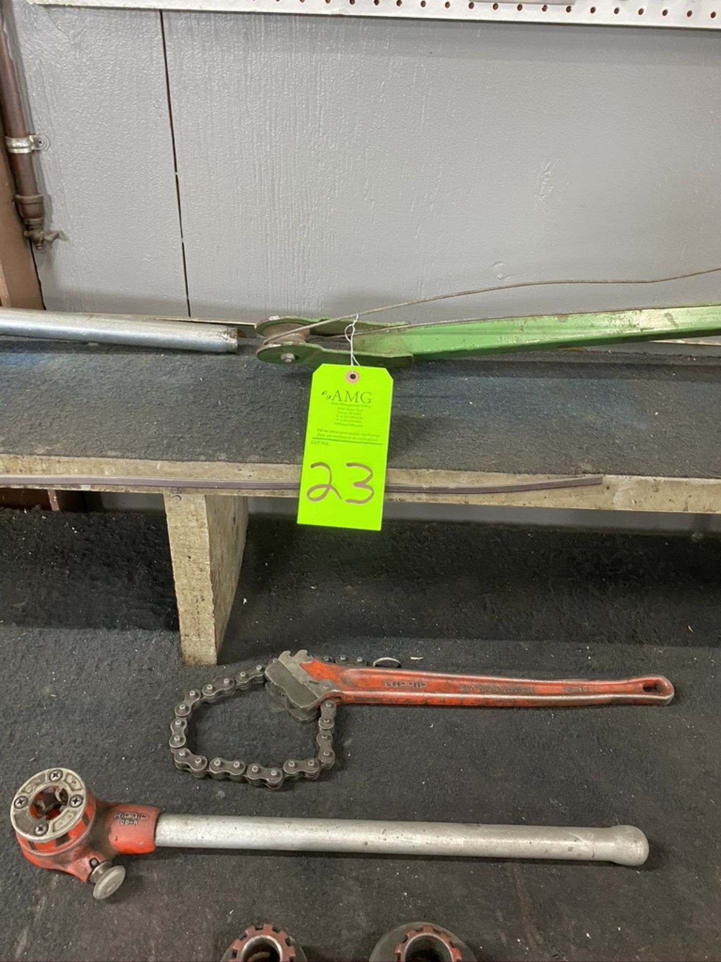 Lot of Barrel pump, hand benders, rigid tap set, Rigid chain wrench,Greenlee fish tape,