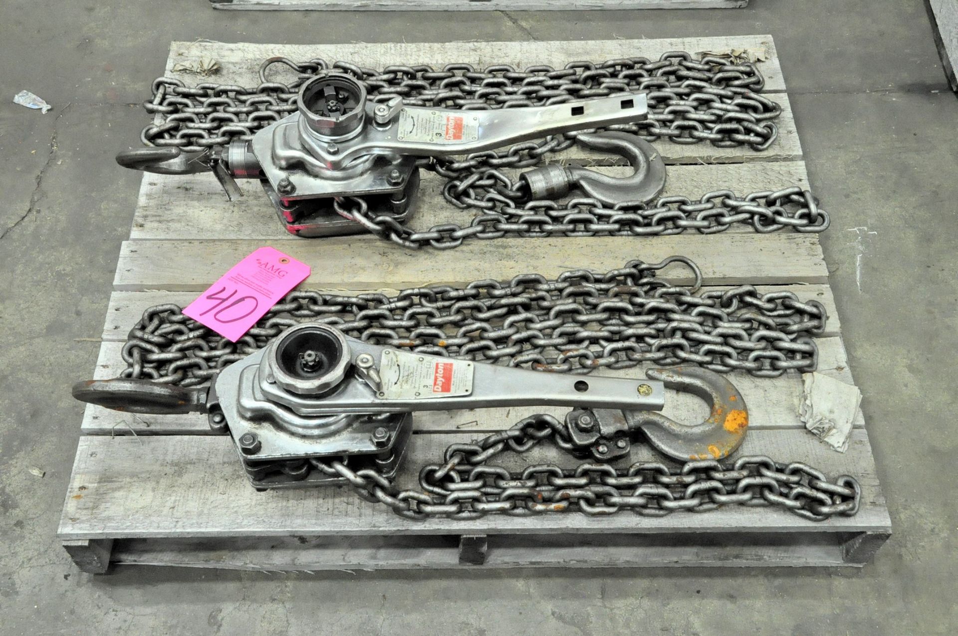 Lot-(2) Dayton 3-Ton Capacity Ratcheting Chain Hoists on (1) Pallet