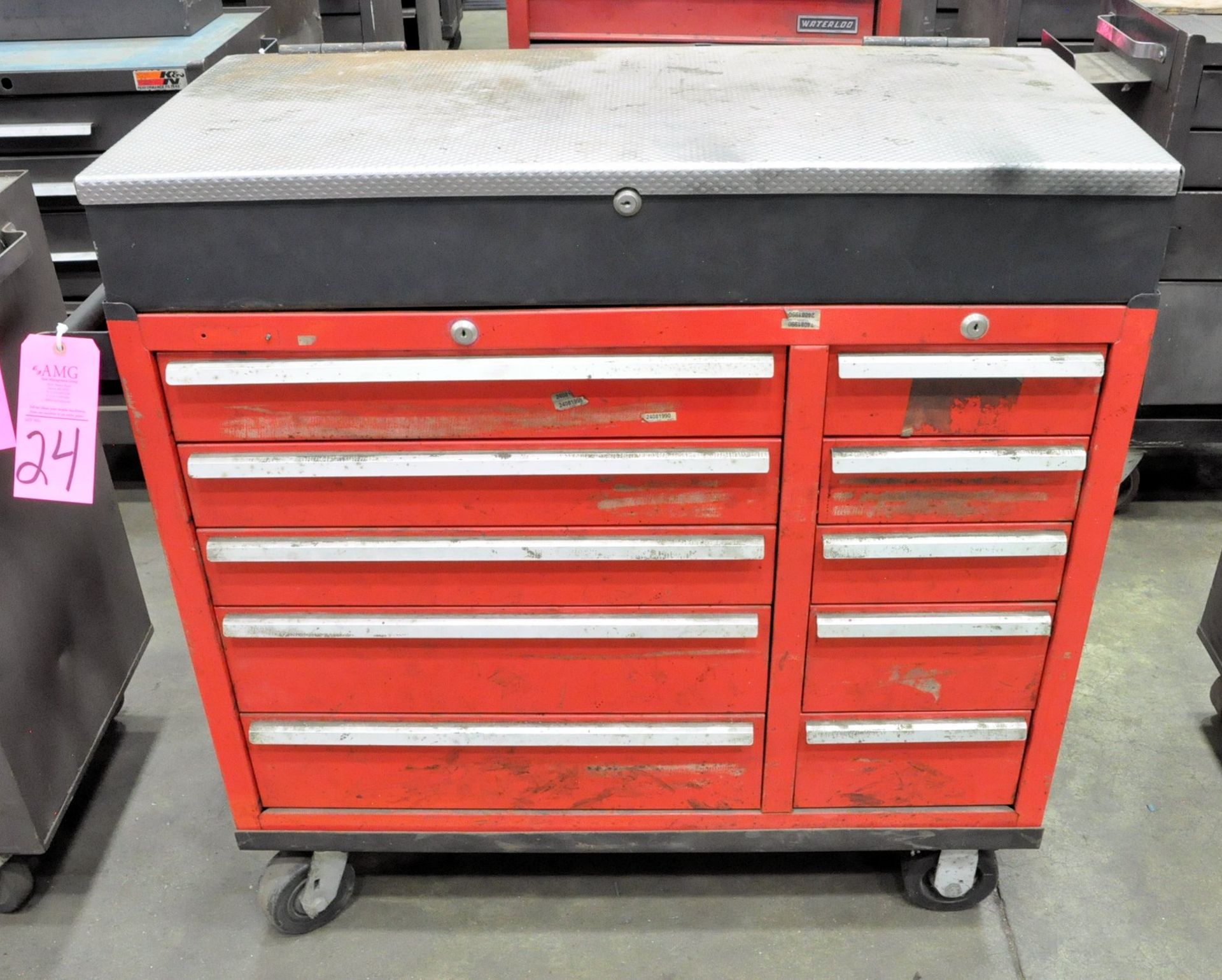 Lot-(1) 10-Drawer, (1) Waterloo 3-Piece Rolling Tool Chest, with (1) Proto Rolling and (1) Craftsman