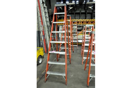 Lot-(3) 8' Fiberglass and (1) 8' Wood Step Ladders - Image 1 of 3