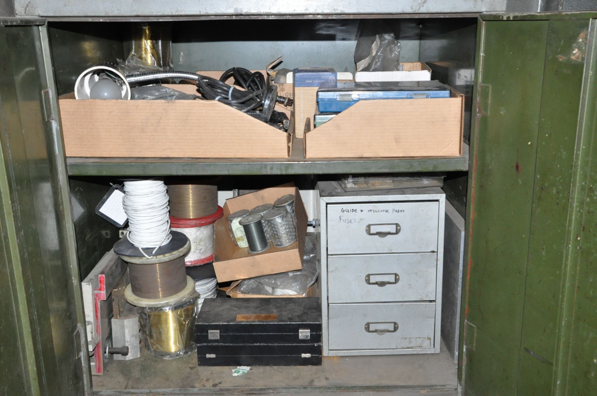 Lot-EDM Tooling in Cabinet and EDM Wire in (4) Boxes, (Tool Room), (Pink Tag)