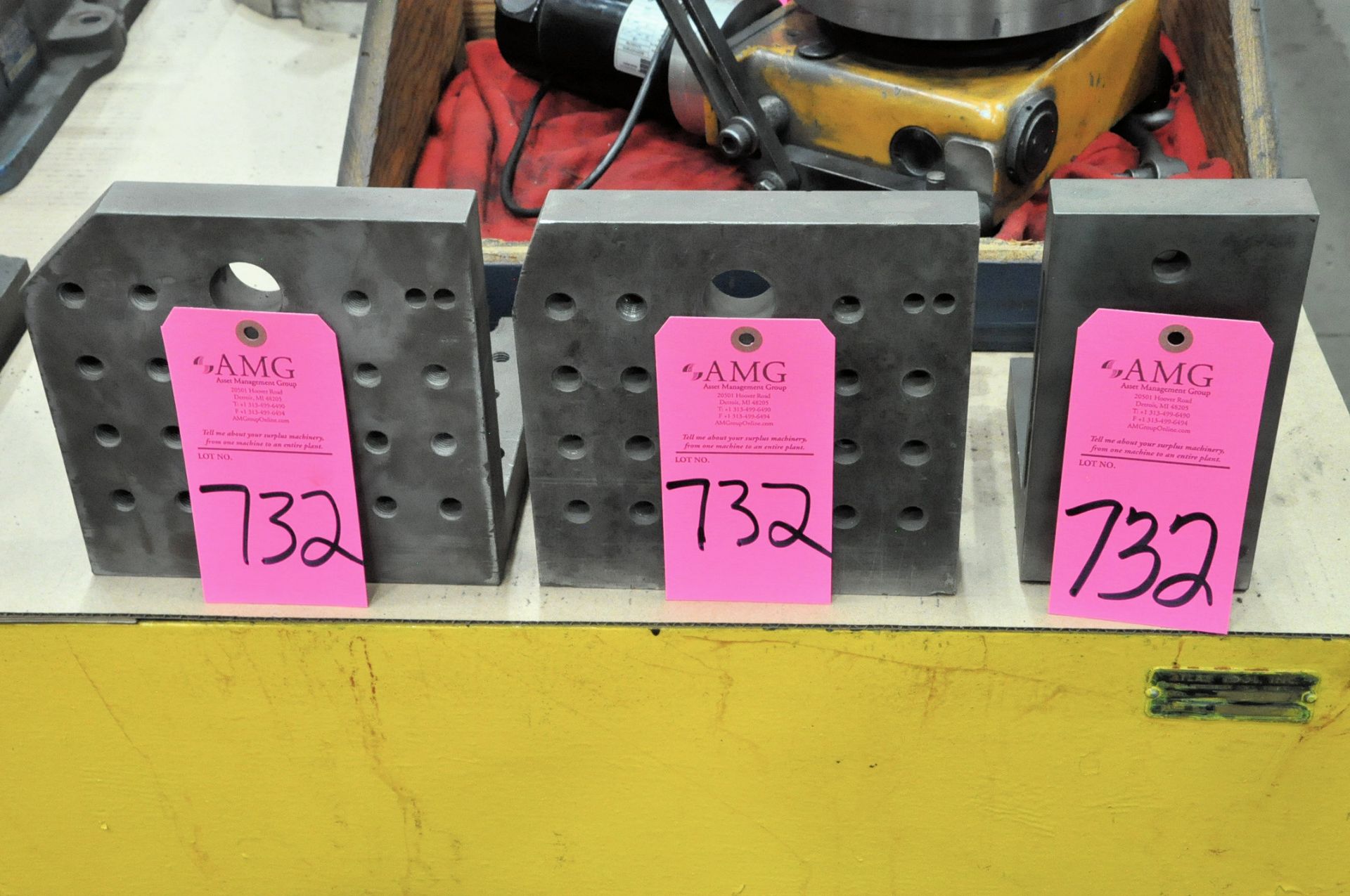 Lot-(3) Drilled and Tapped and (1) Plain Angle Plates, (E-7), (Pink Tag)