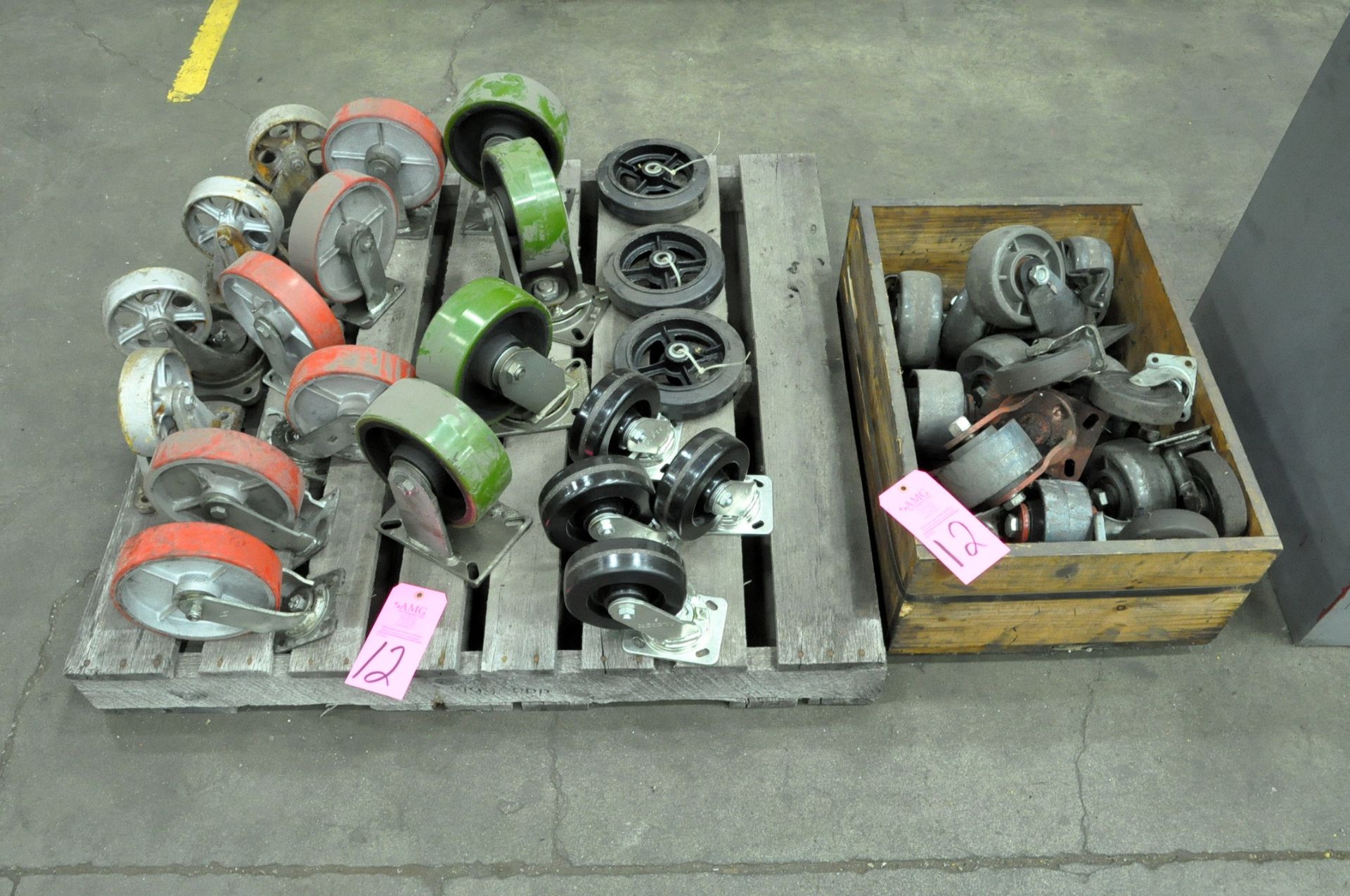 Lot-Asst'd Caster Wheels on (2) Pallets and (1) Collapsible Tub