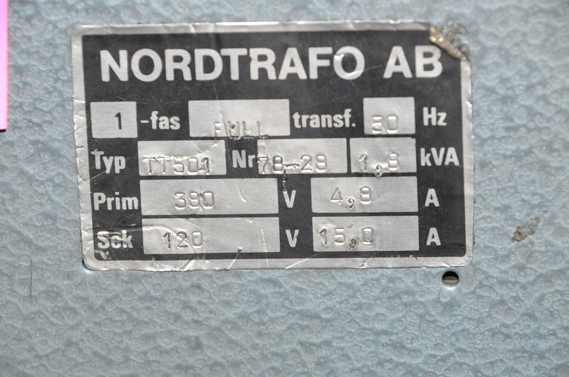 Nordtrafo AB 1.8-KVA Transformer, (Tool Room), (Pink Tag) - Image 2 of 2