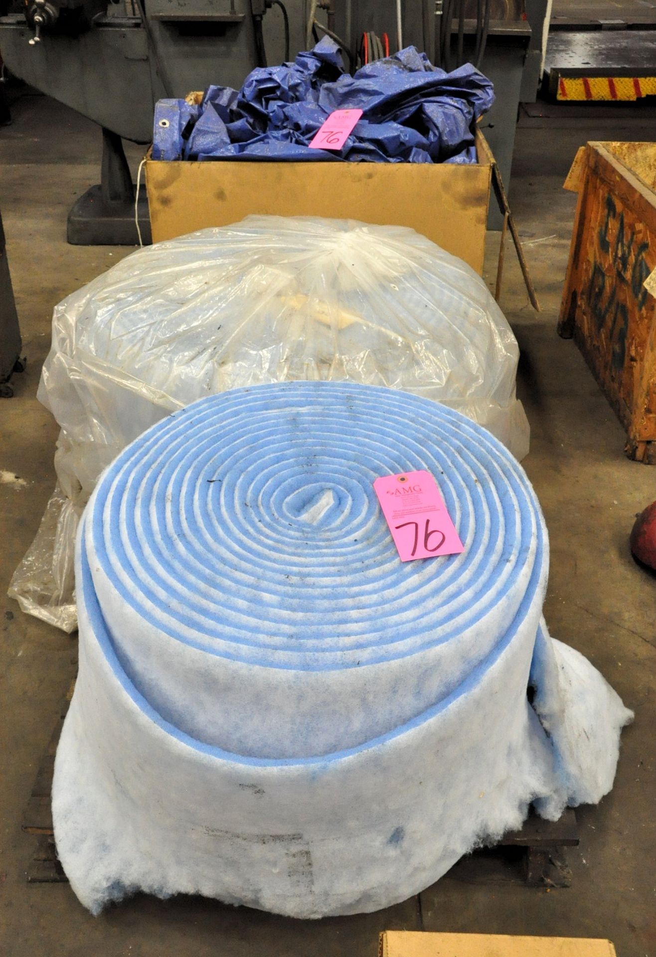 Lot-(2) Rolls Filter Material on (1) Pallet and Tarps on (1) Pallet