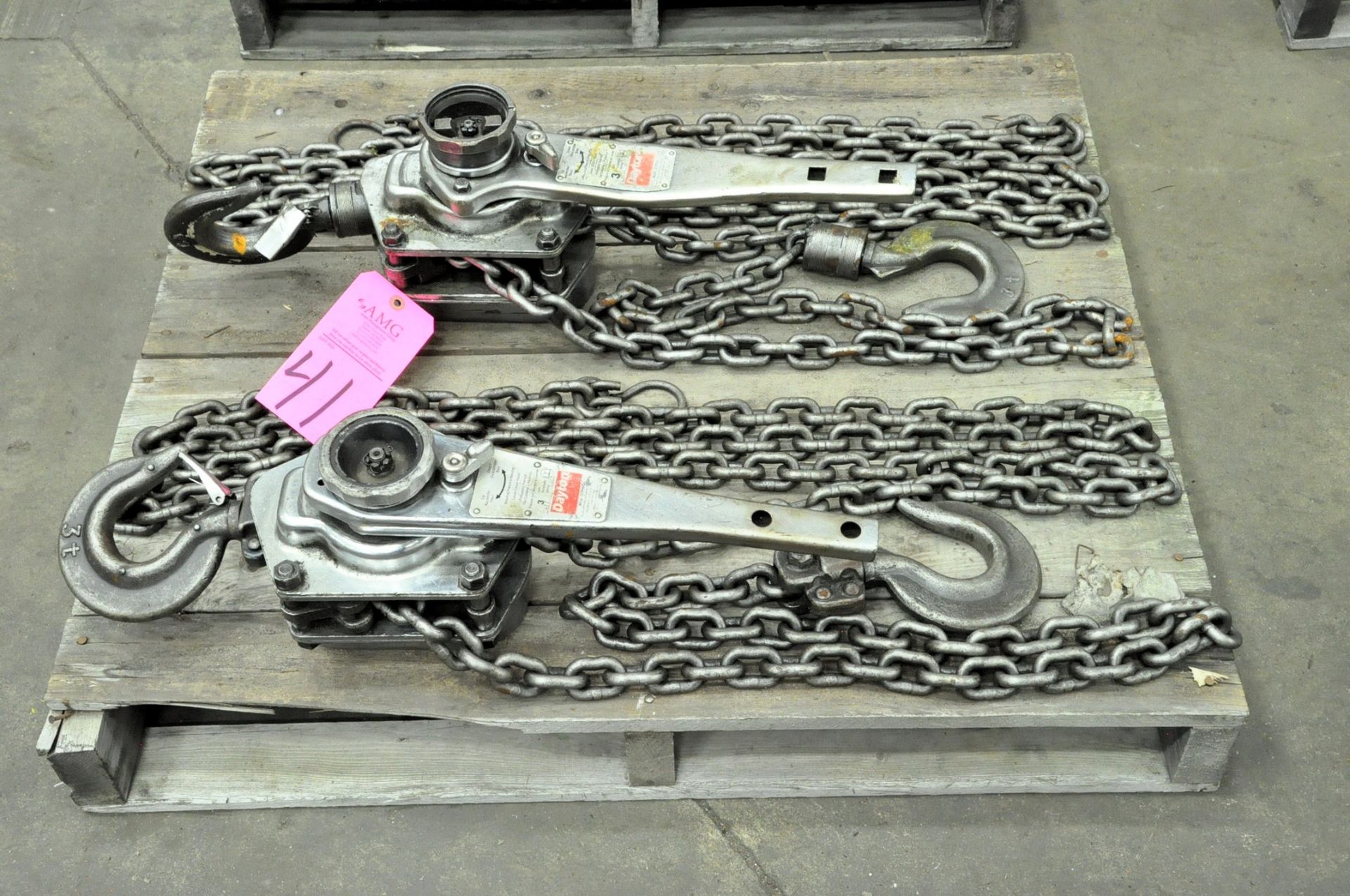 Lot-(2) Dayton 3-Ton Capacity Ratcheting Chain Hoists on (1) Pallet