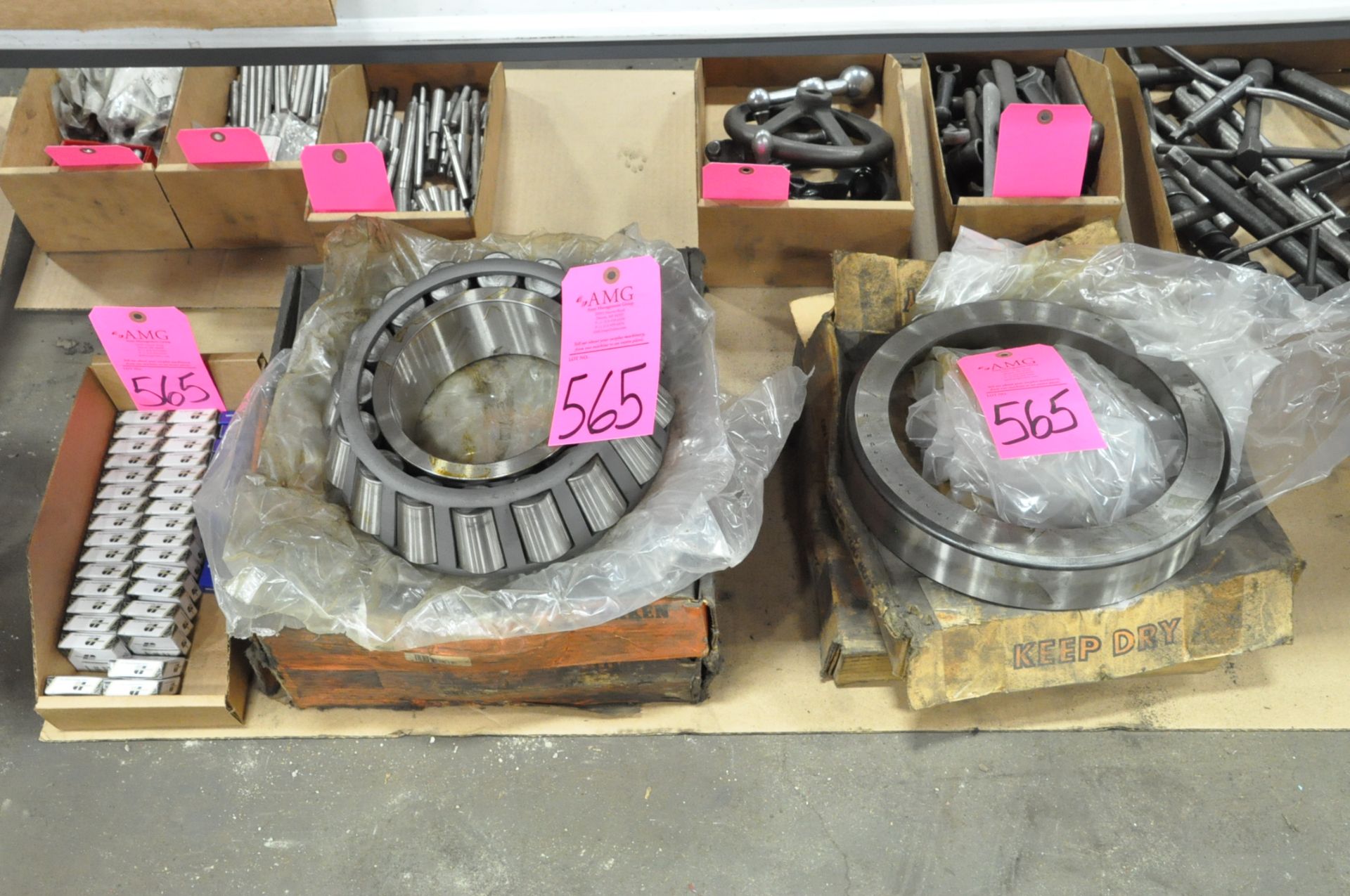 Lot-Large Bearings in (2) Stacks with Small Bearings in (1) Box on Floor Under (1) Table, (E-7), (