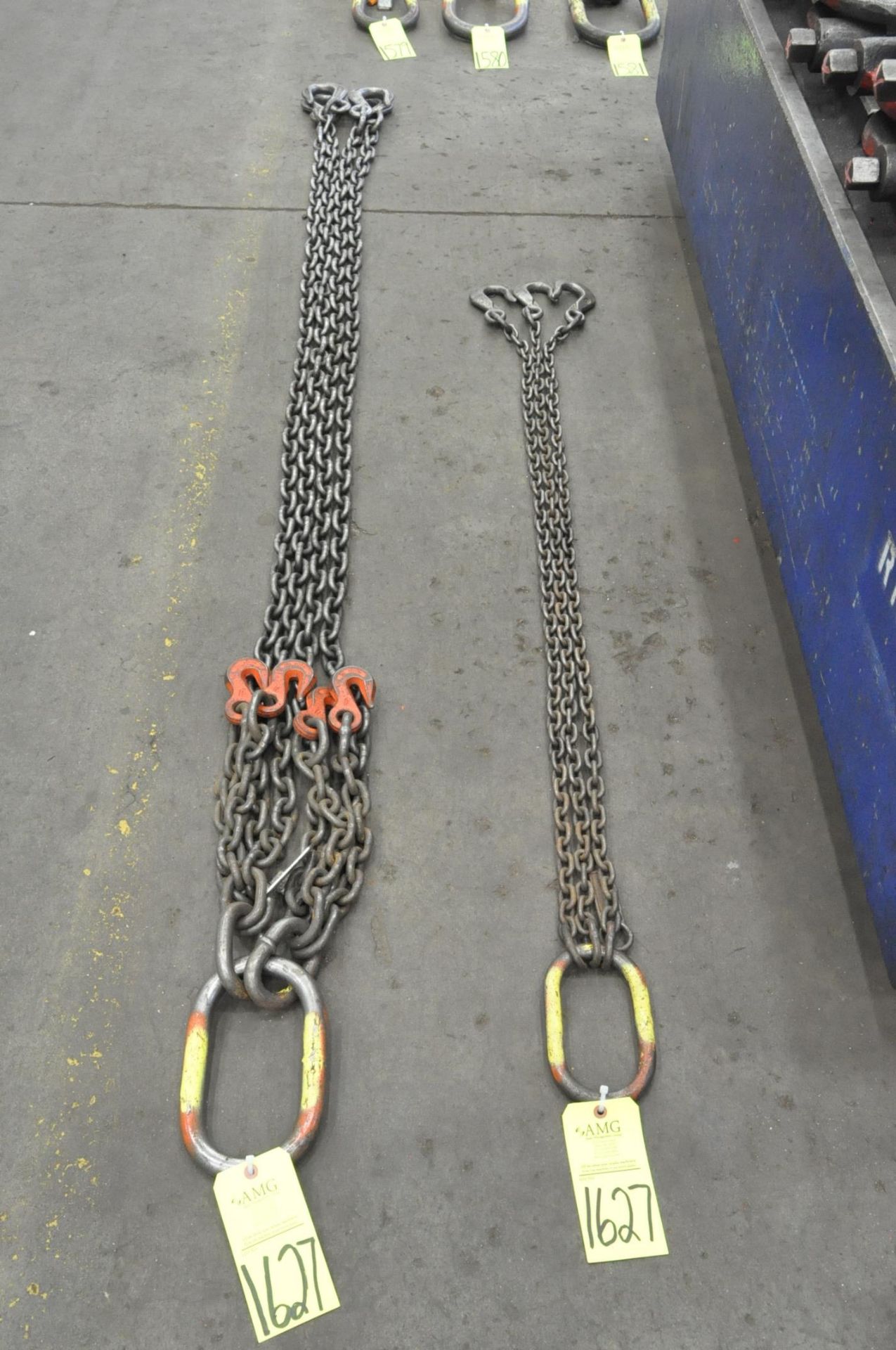 Lot-(1) 3/8" Link x 8' Long 4-Hook Chain Sling with (4) Chokers, and (1) 9/32" Link x 5' Long 3-Hook
