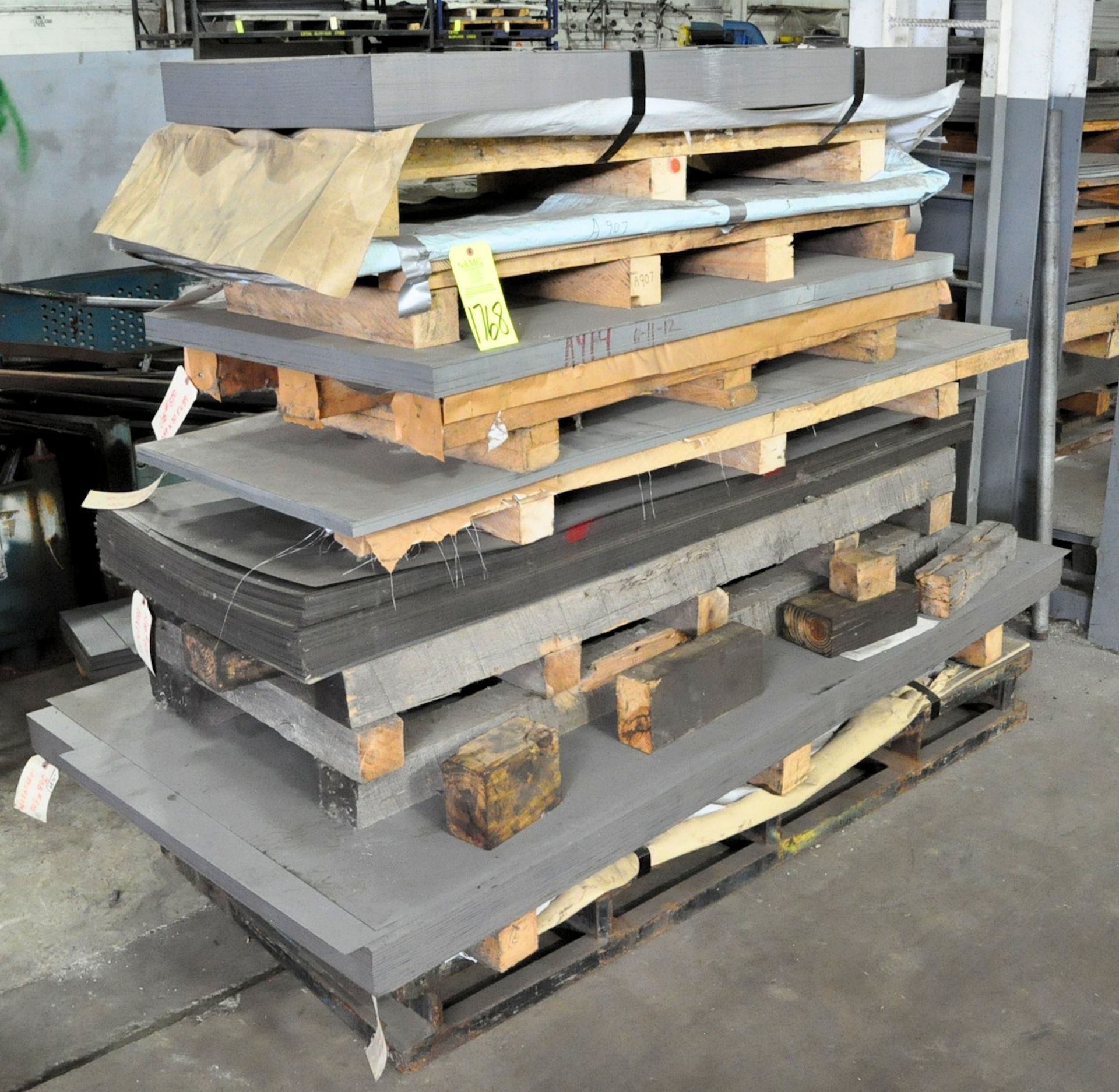 Lot-Misc. Sheet Metal Stock Cutoffs on (7) Small Pallets in (1) Stack, (Warehouse Room), (Yellow
