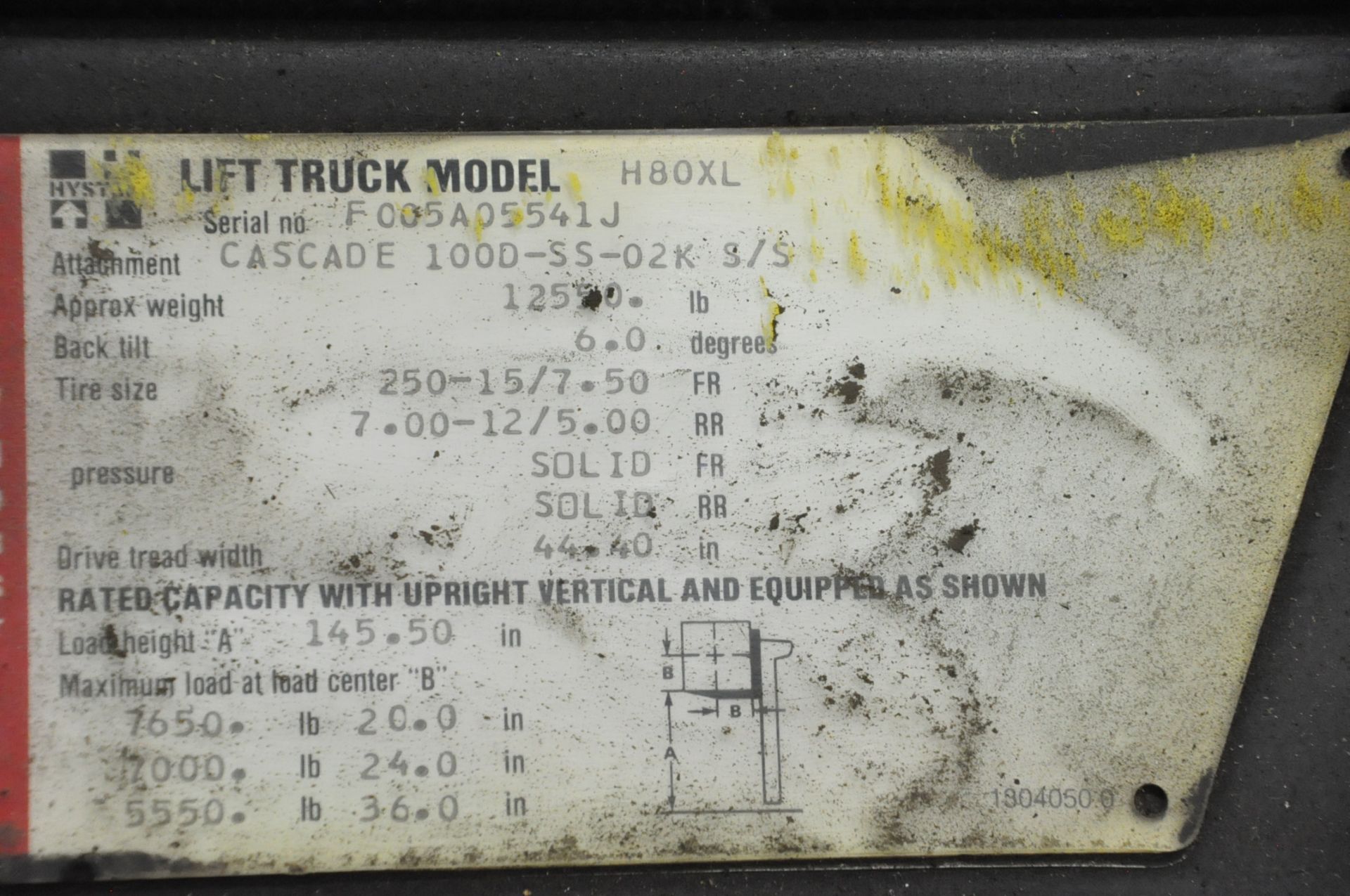 Hyster Model H80XL, 8,000-Lbs. Capacity LP Gas Forklift Truck, S/n F005A05541J, 145.5" Lift, Side - Image 7 of 7