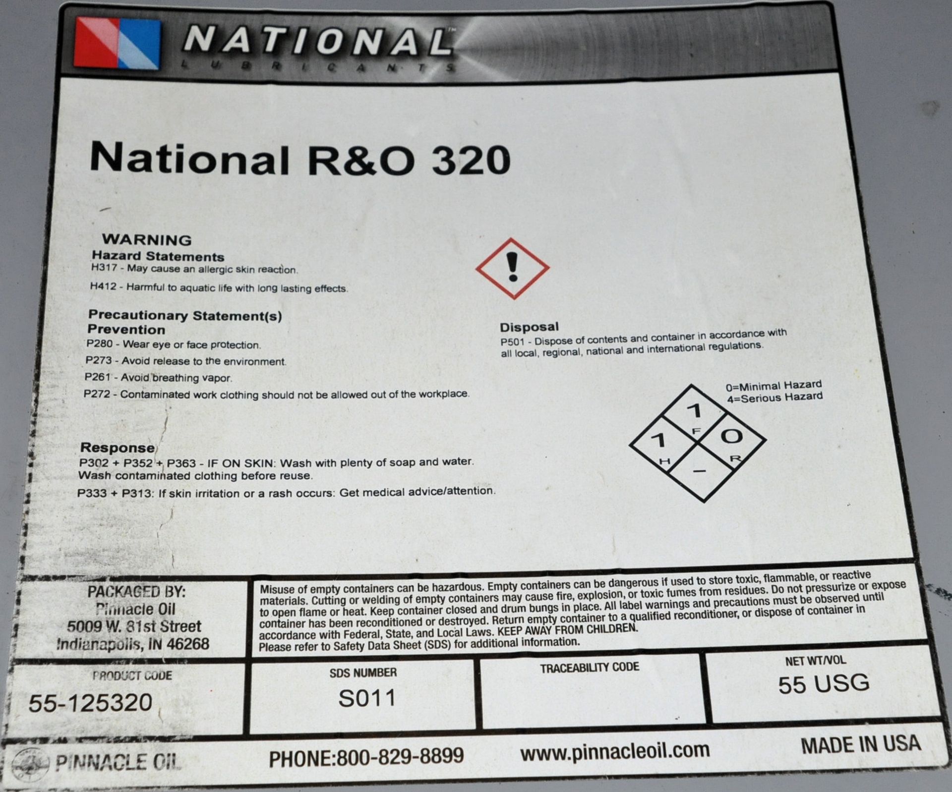 Lot-(2) 55-Gallon Drums of National R & O 320 Lubricating Oil on (1) Pallet, (Oils Storage - Image 2 of 2