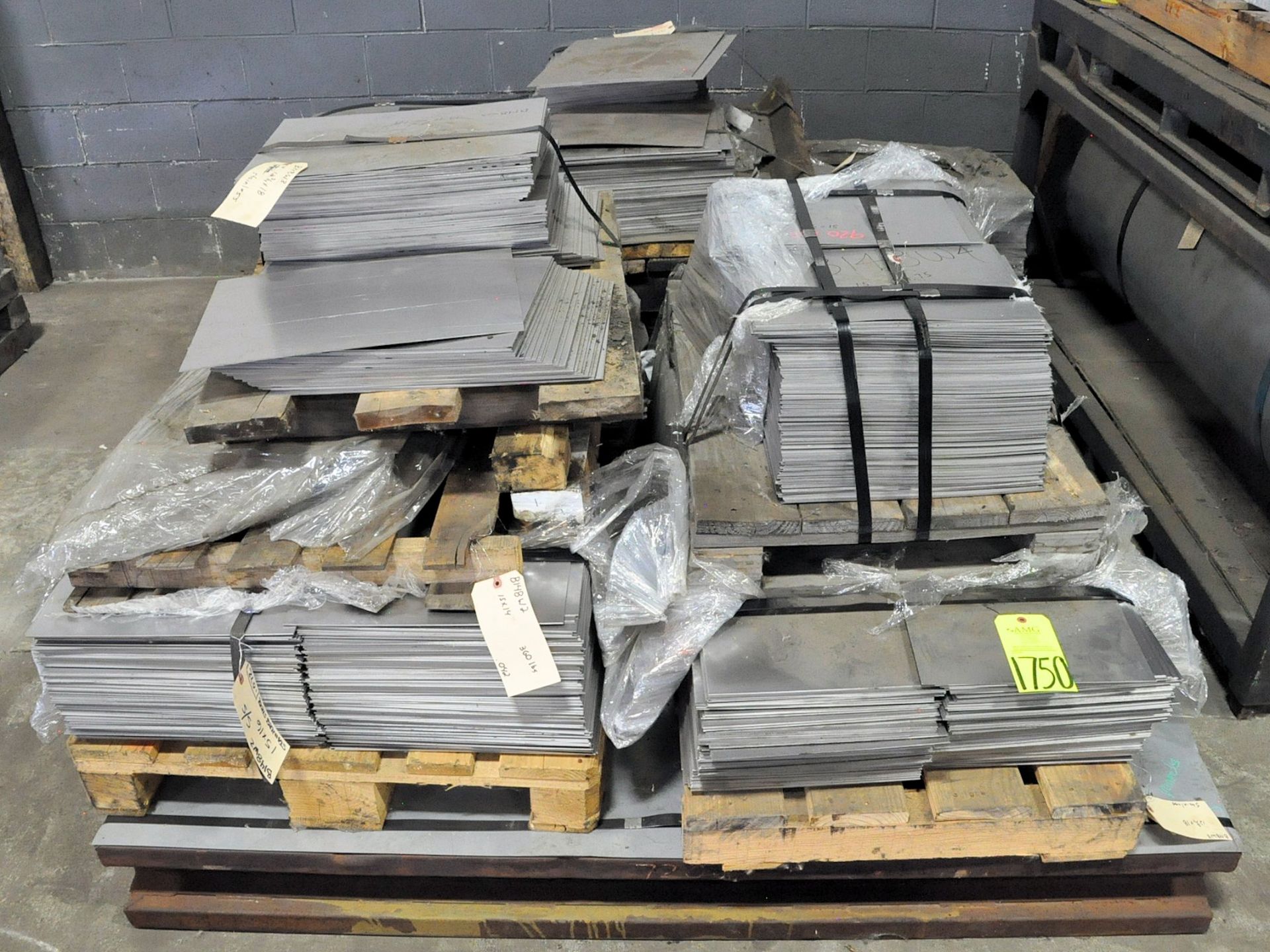 Lot-Misc. Sheet Metal Stock Cutoffs on (1) Steel Pallet, (Warehouse Room), (Yellow Tag)