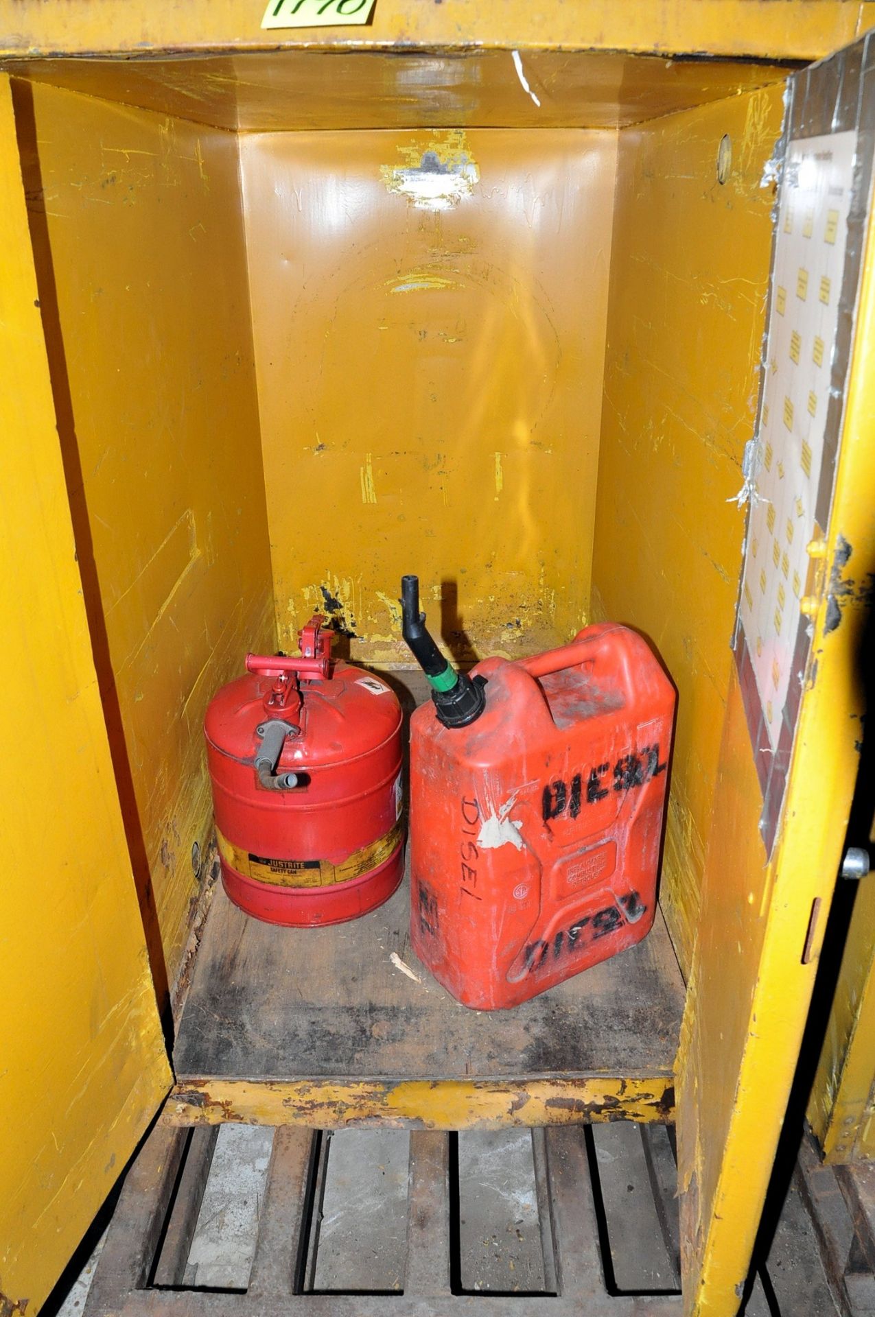 Lot-(2) 2-Door Drum Storage Safety Cabinets with Riser Pallets, (Oils Storage Building), (Yellow - Image 3 of 3