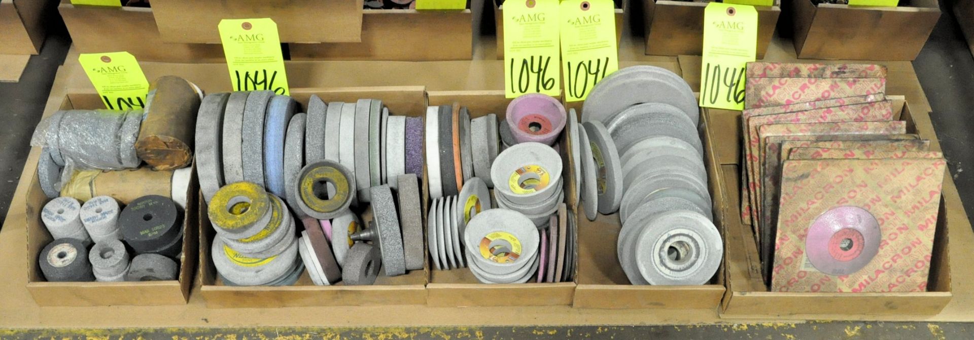 Lot-Used and Packaged Grinding Wheels in (5) Boxes on Floor Under (1) Table, (E-7), (Yellow Tag)