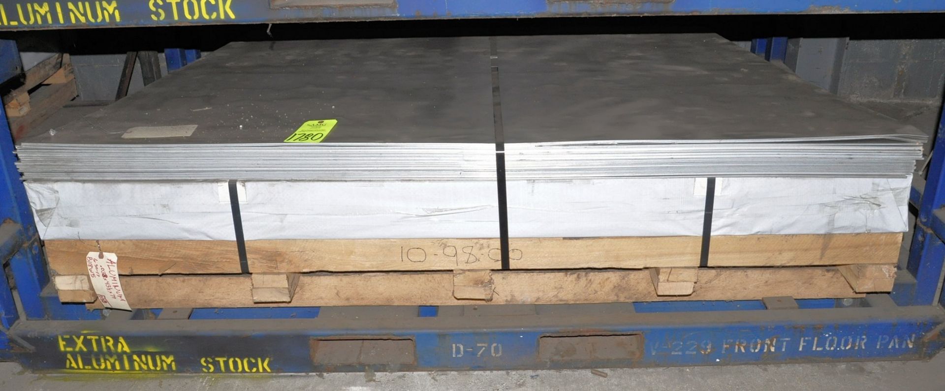 Lot-Aluminum .038 Sheet Metal Stock on (1) Pallet on Bottom Shelf, (Warehouse Room), (Yellow Tag)