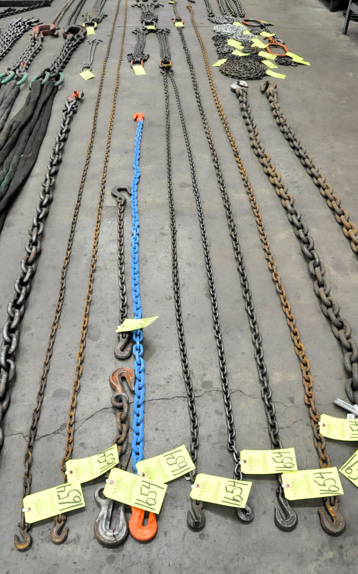 Lot-(2) 3/16" Link x 25' Long 2-Hook Chains, (1) 1/2" Link x 16" 2-Hook Chain, (1) 3/8" Link x 3'