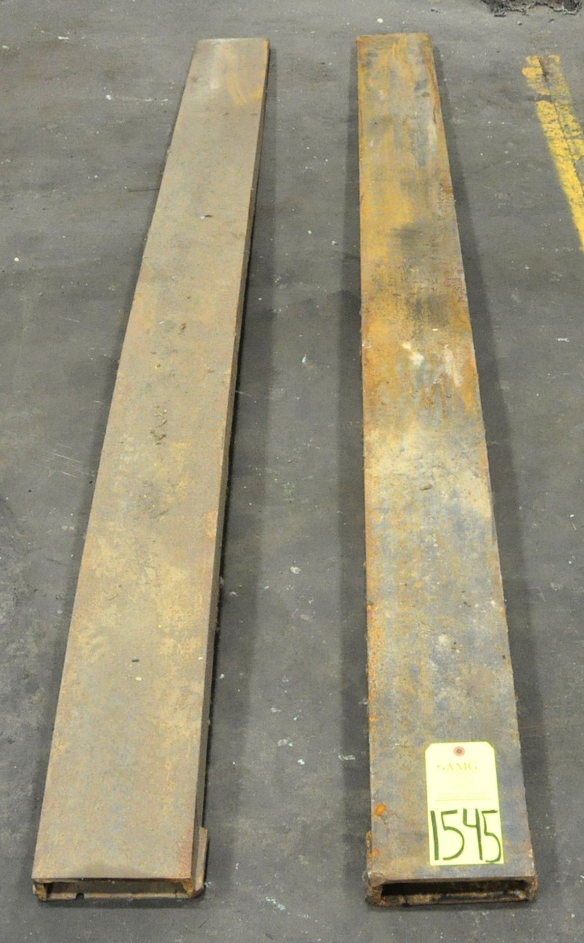 Pair 90" x 7" Forklift Fork Extensions, (Press Line Bay), (Yellow Tag)
