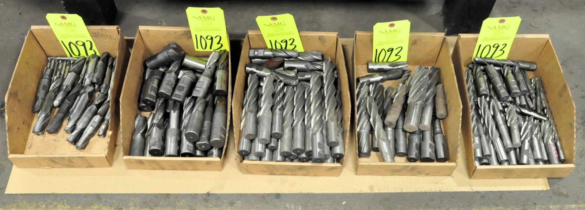 Lot-Double End Mills in (1) Box and Single End Mills in (4) Boxes on Floor Under (1) Table, (E-