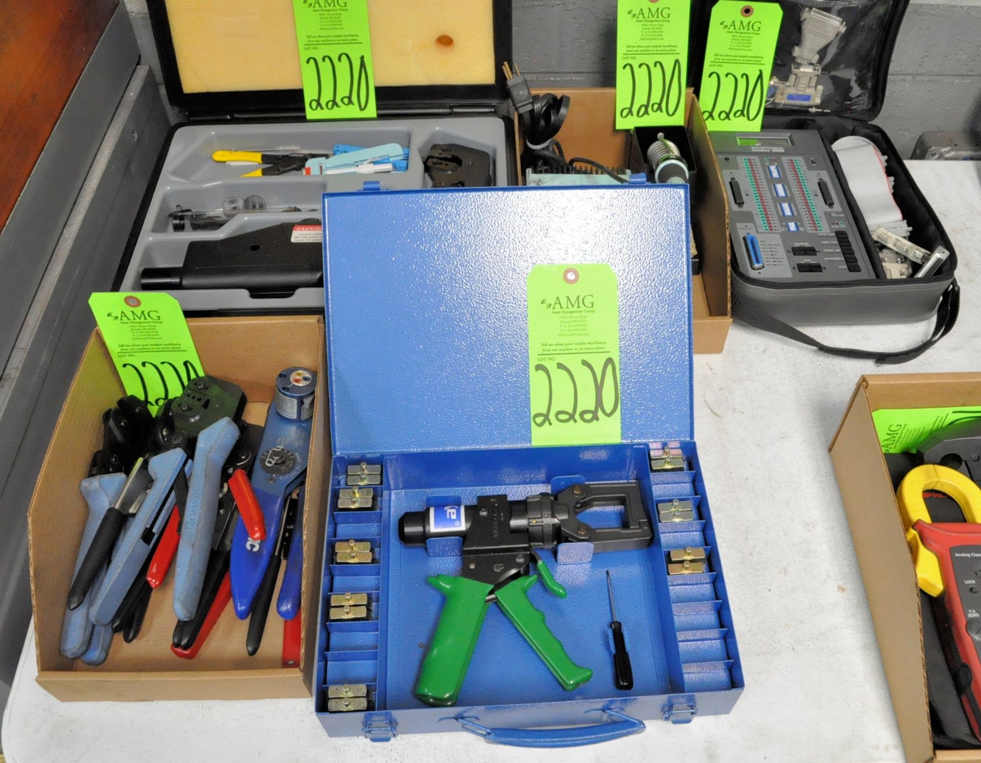 Lot-Various Electrical and Electronic Connector Tools and Solder Gun in (3) Cases and (2) Boxes, (In