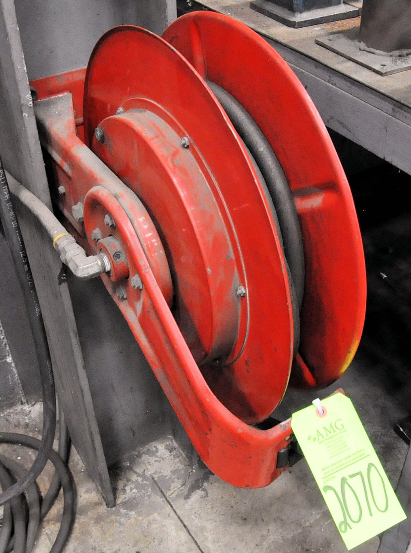 Lot-(2) Post Mounted Retractable Air Hose Reels, (G-24), (Green Tag)
