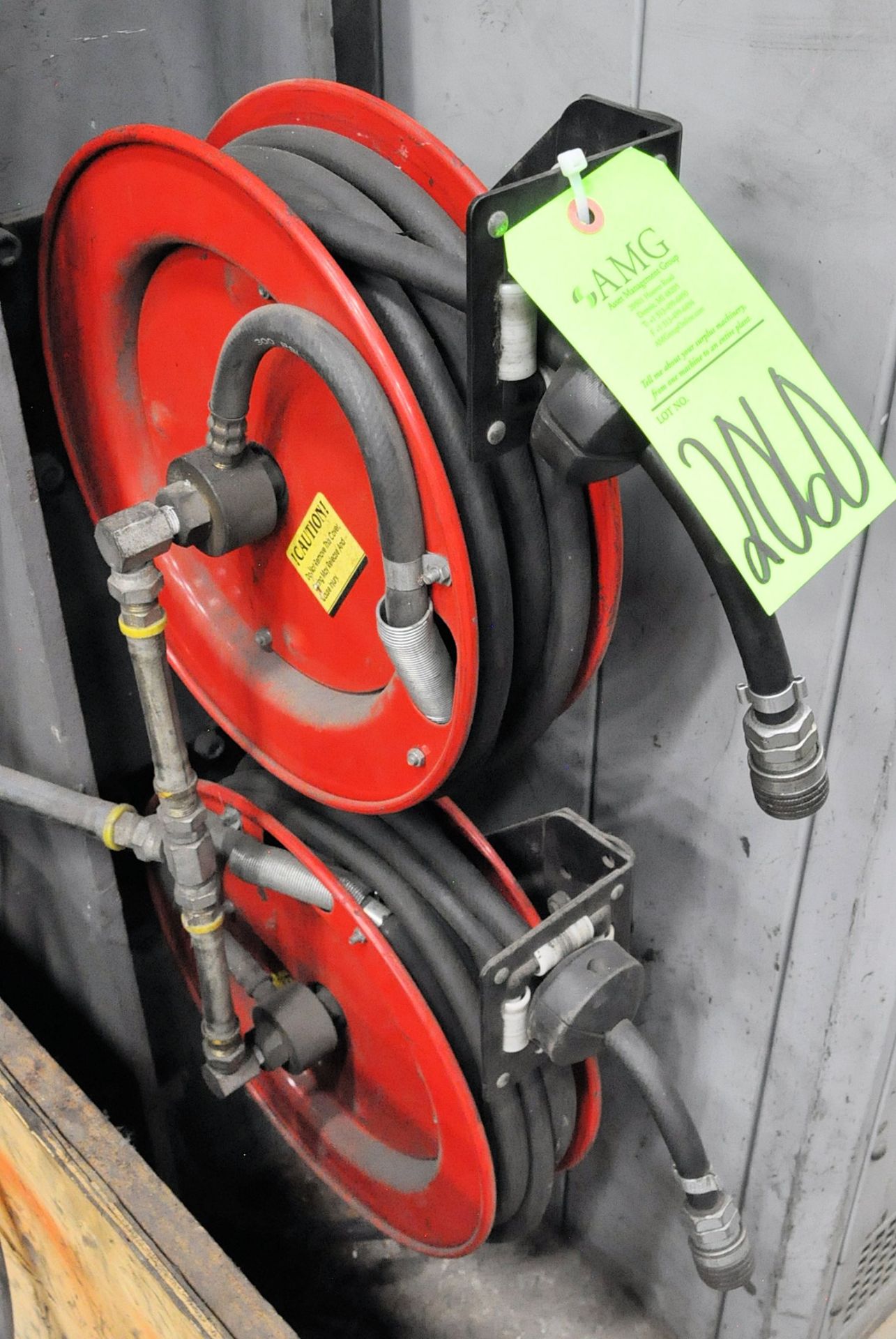 Lot-(4) Post Mounted Retractable Air Hose Reels, (G-23), (Green Tag)