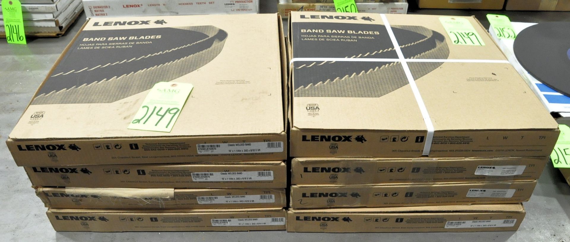 Lot-(8) Packaged Lenox Band Saw Blades in (2) Stacks, (Pattern Shop), (Green Tag)