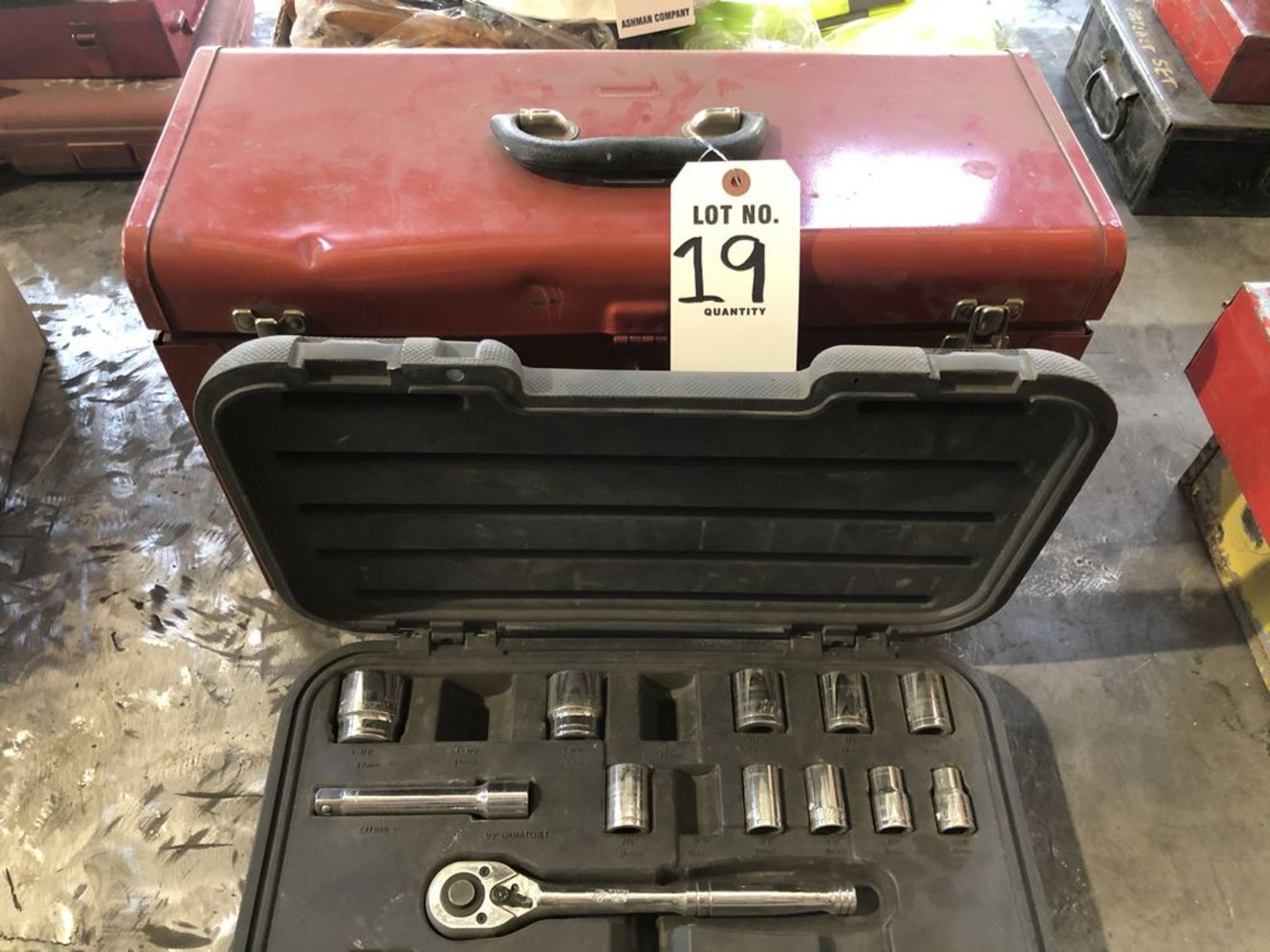 LOT: Tool Box with Misc. Hand Tools, Socket Sets