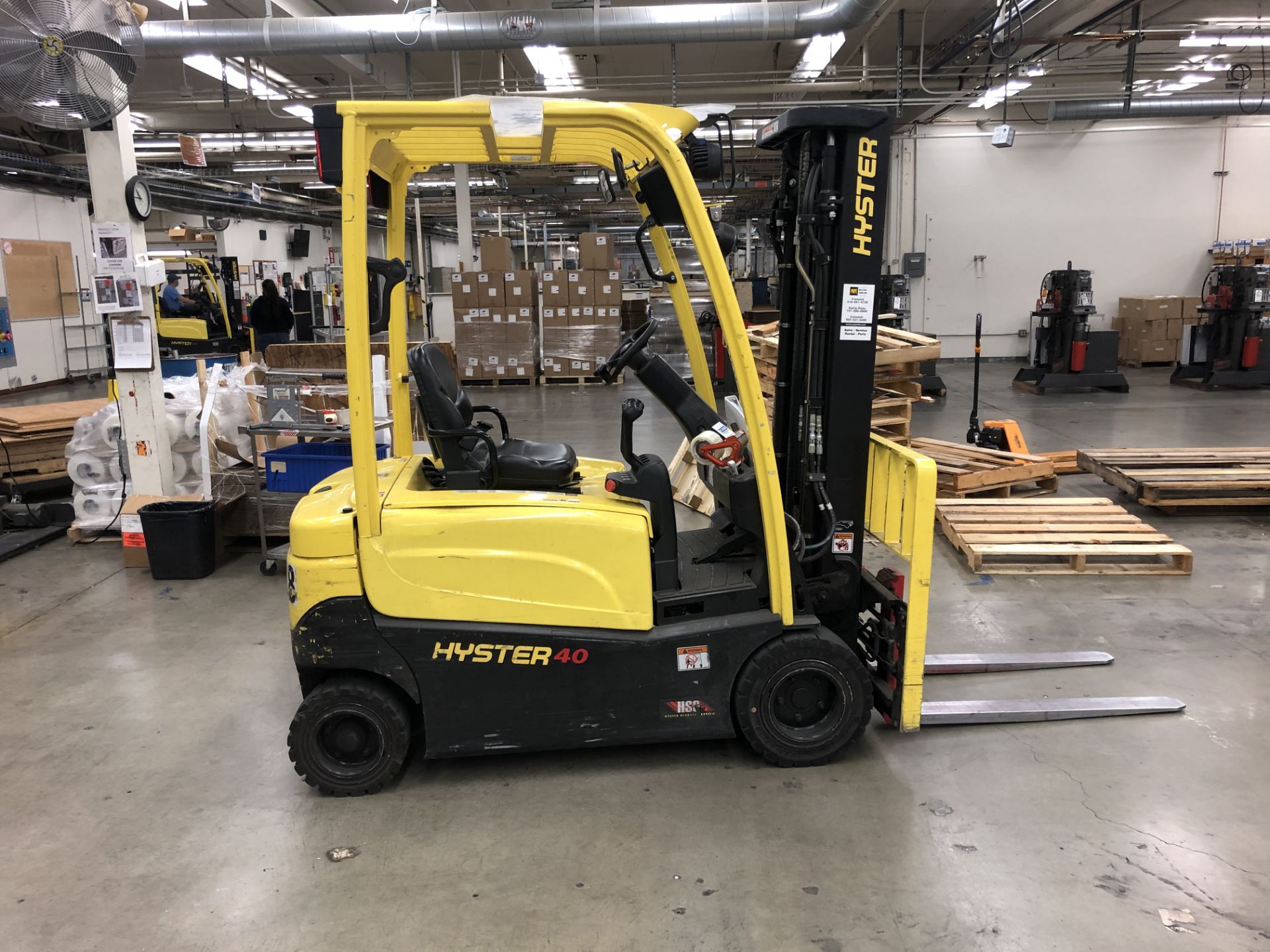 2016 Hyster J40XN Forklifts- 36v electric, 3 stage mast, 3,500 lb cap, solid tires, tilt, 36” forks,