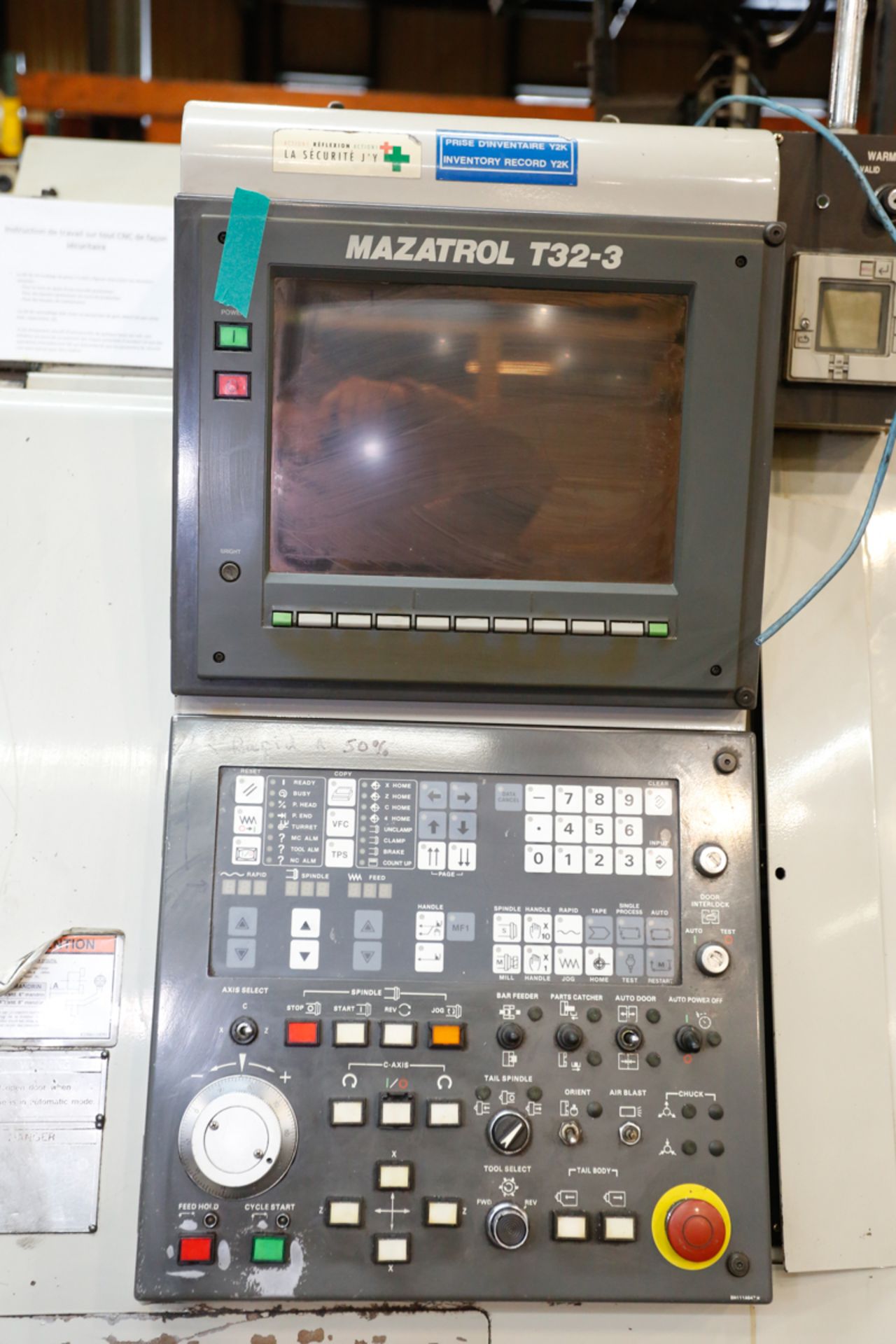 1992 MAZAK 3 AXIS CNC LATHE MODEL SQT 18M UNIV, S/N 101787, MAZATROL T32-3 CNC CONTROL, C AXIS, 12 - Image 3 of 13