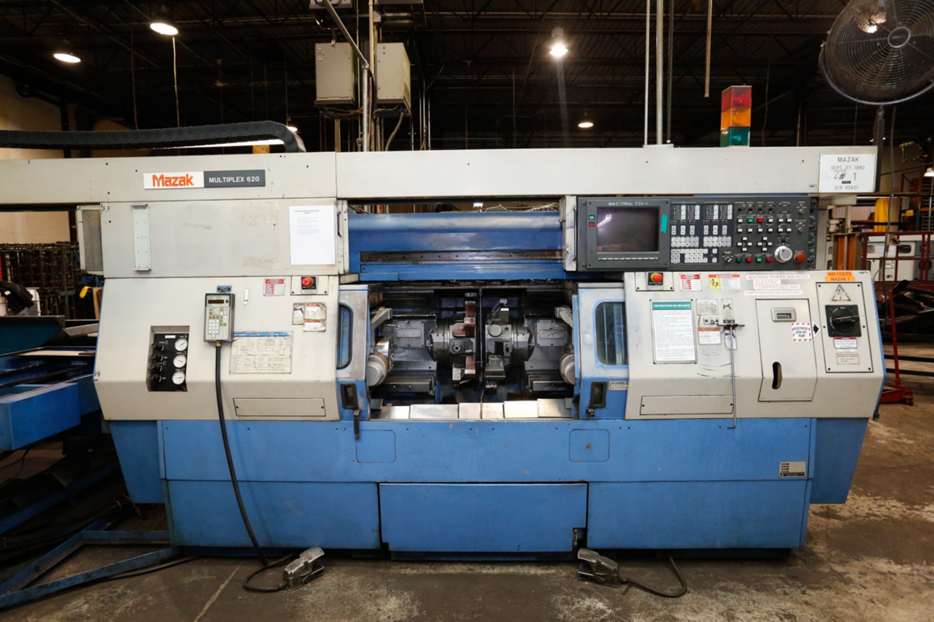 1990 MAZAK 2 AXIS DUAL SPINDLE TURNING CENTER MODEL MULTIPLEX 620 / GL100, S/N 93601, MAZATROL T32-6 - Image 2 of 15