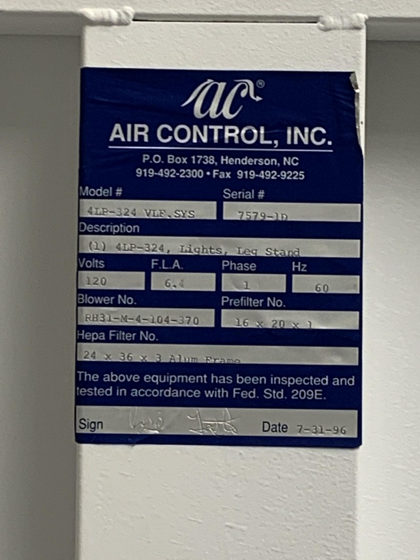 Air Control Inc. 4LP-324 Clean Air Hood - Image 4 of 4
