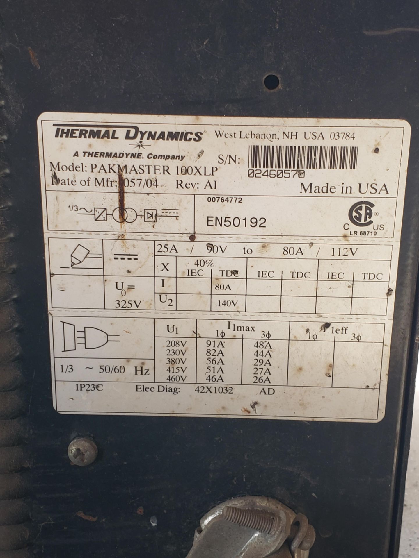 Thermal Dynamics Pak Master 100XL Plus Plasma Cutter - Image 4 of 5