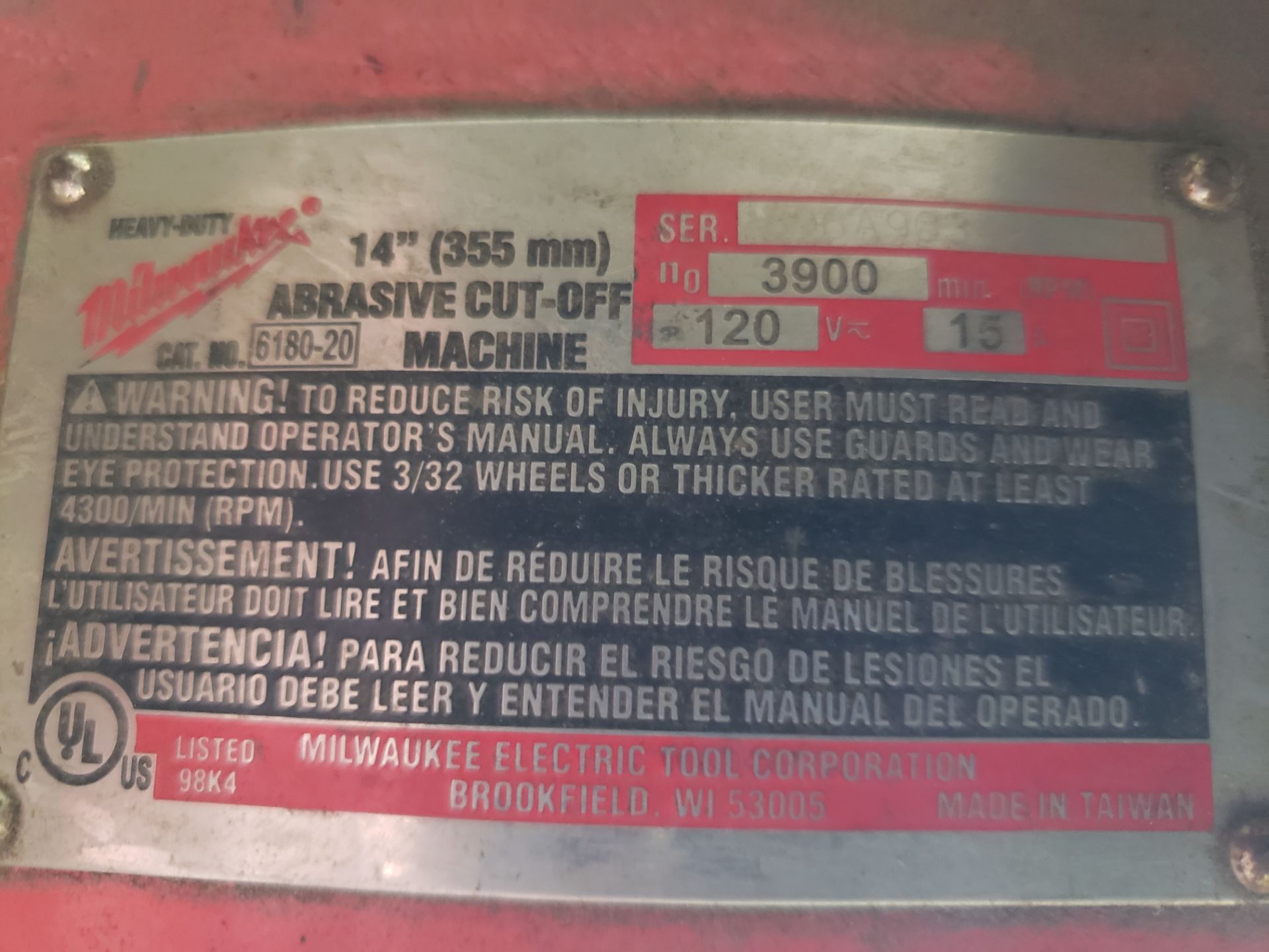 Milwaukee Heavy Duty 14" Abrasive Cut-off Saw - Image 4 of 4