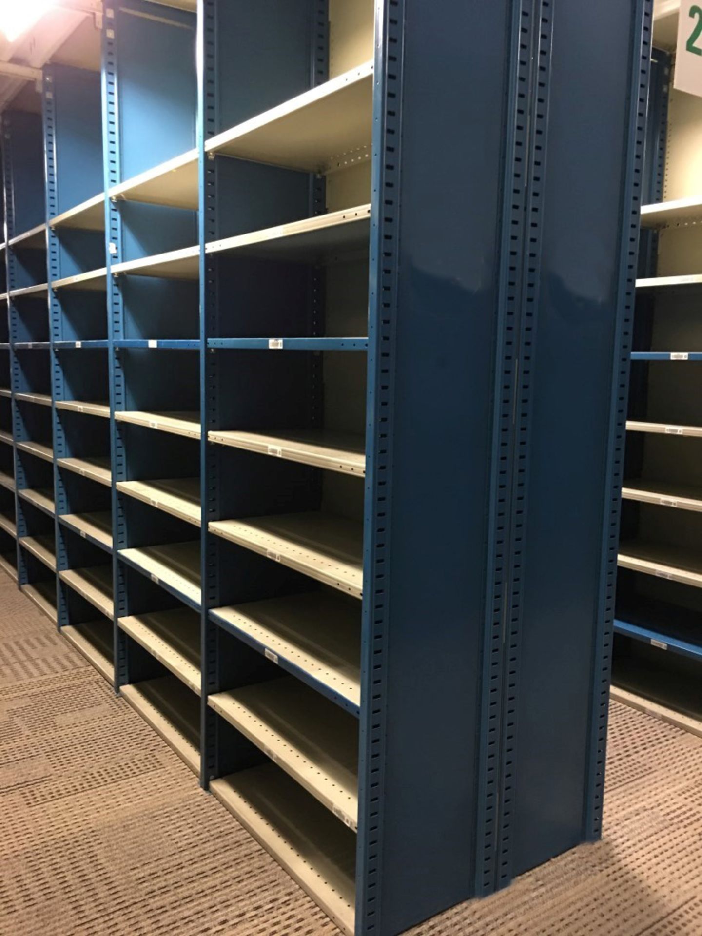 25 SECTIONS OF HALLOWELL H-POST CLOSED SHELVING