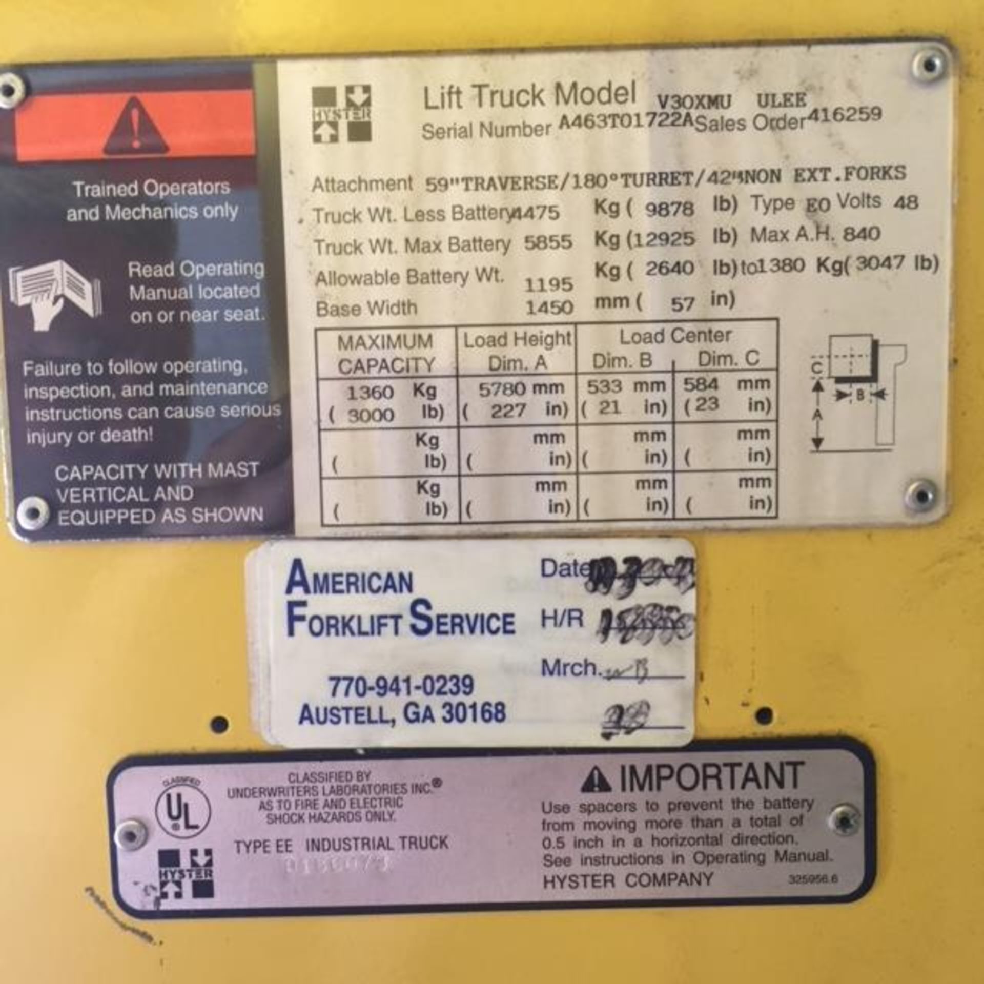 2003 ELECTRIC HYSTER V30XMU ELECTRIC MAN UP SWING REACH TURRET TRUCK - Image 2 of 7