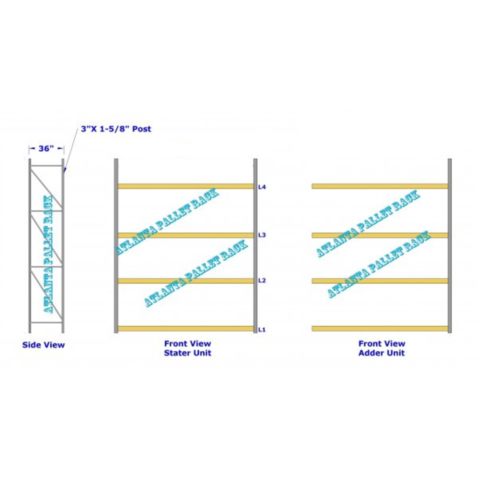 10 BAYS OF 10'H X 36"D X 96"W PENCO STYLE PALLET RACK - Image 2 of 4