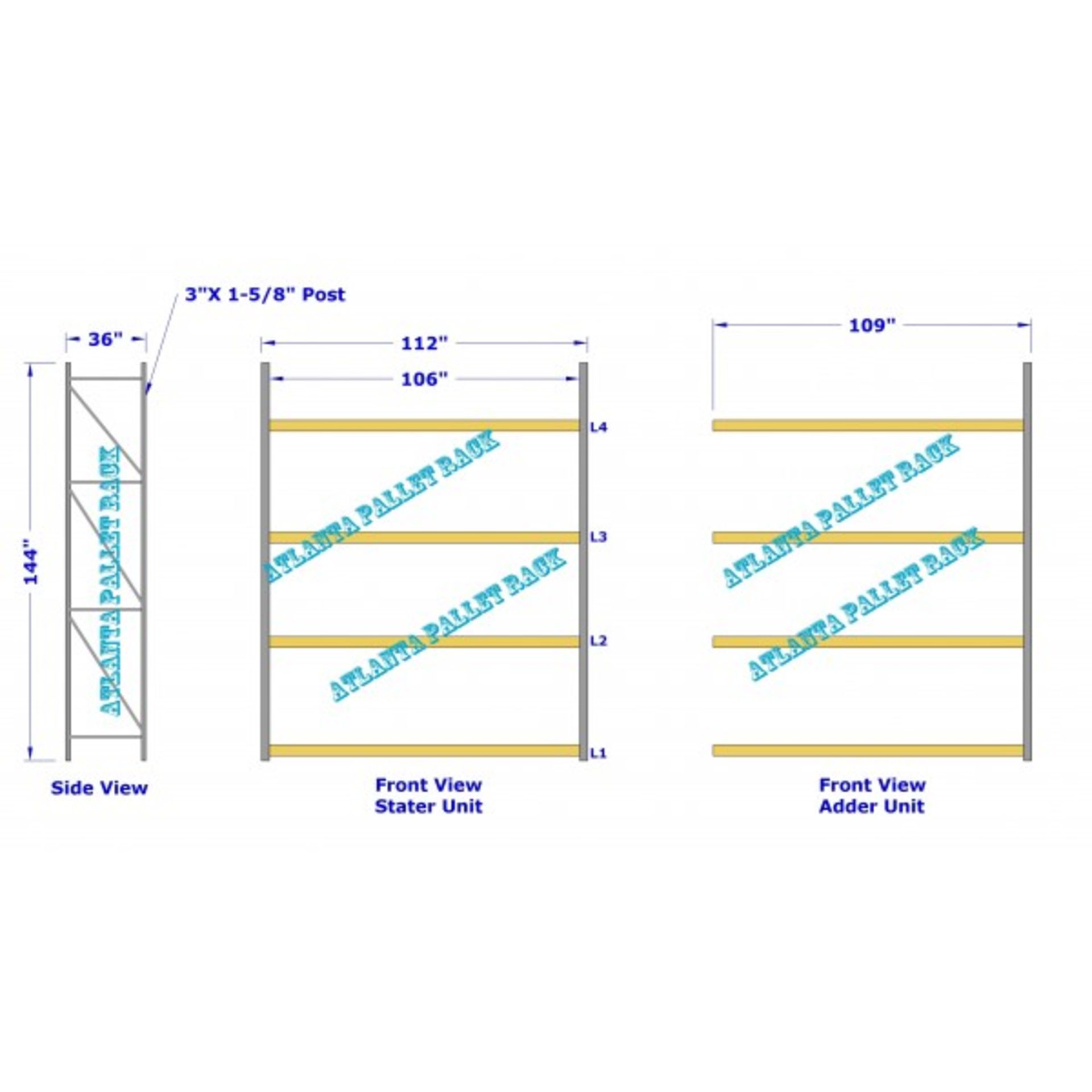 5 BAYS OF 12'H X 36"D X 106"W PENCO STYLE PALLET RACK - Image 3 of 4