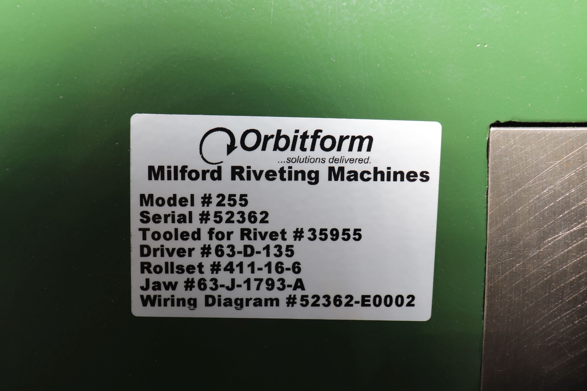 Orbit form Milford line riveting machine model 255, serial 52362, with foot pedal - Image 4 of 4