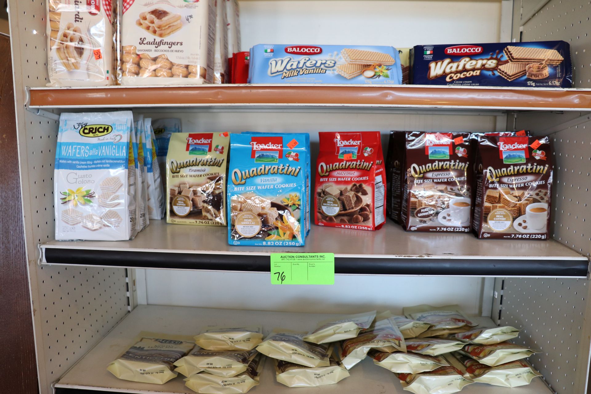 Packages of Lady Fingers, wafer cookies, and packaged soup