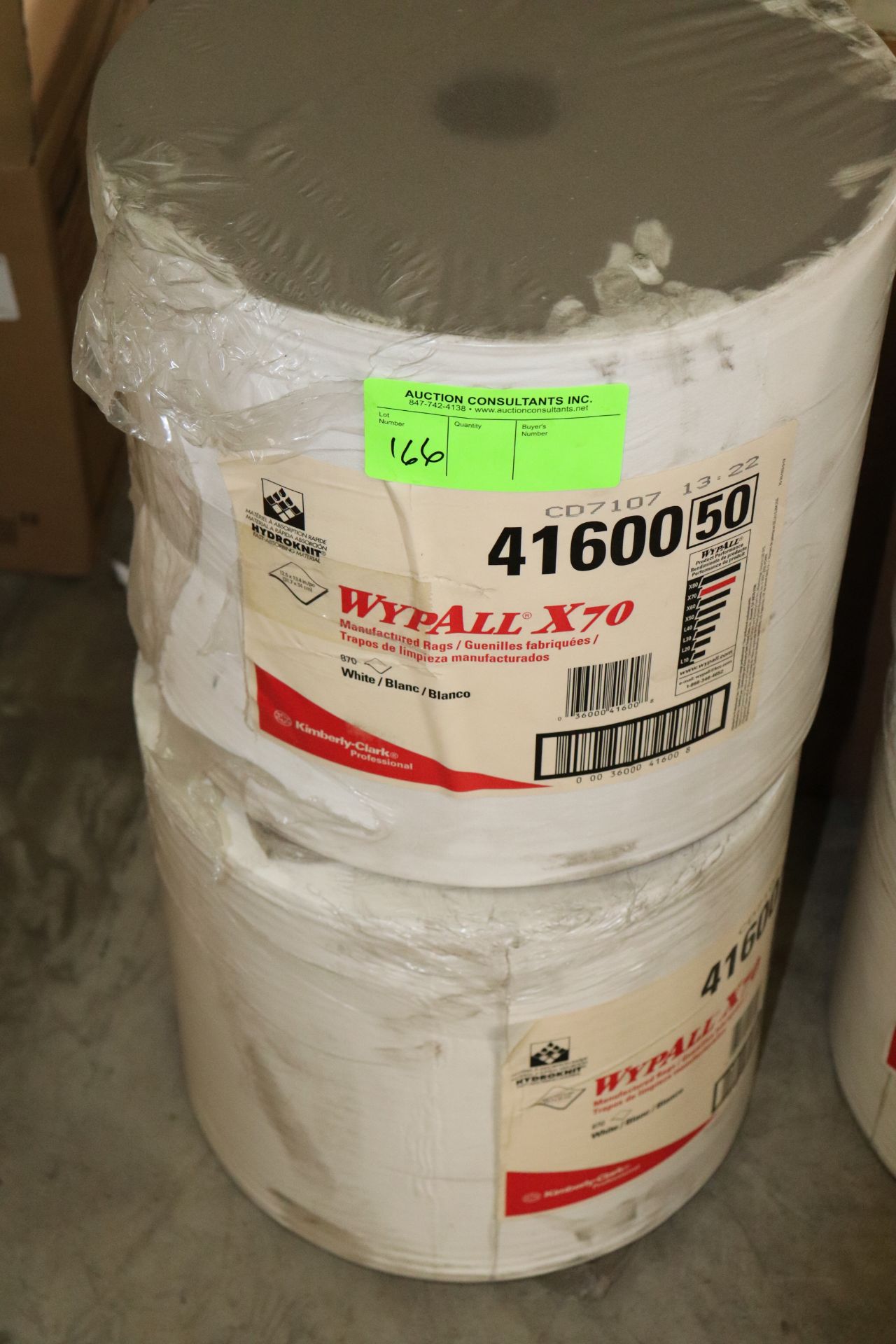 Two rolls of Wypall X70 manufactured rags