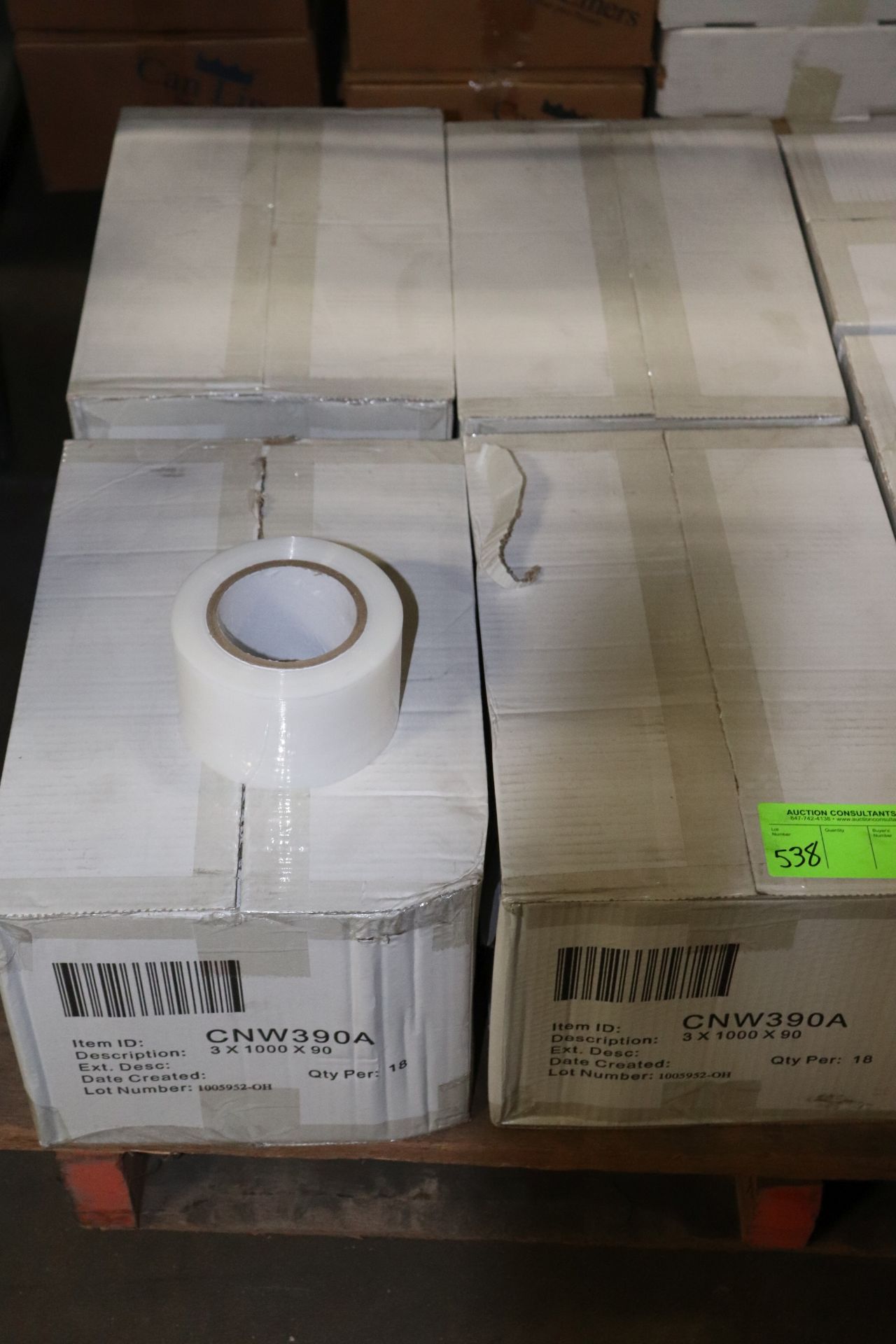 Four boxes of rolls of stretch wrap, 3", 18 rolls per box